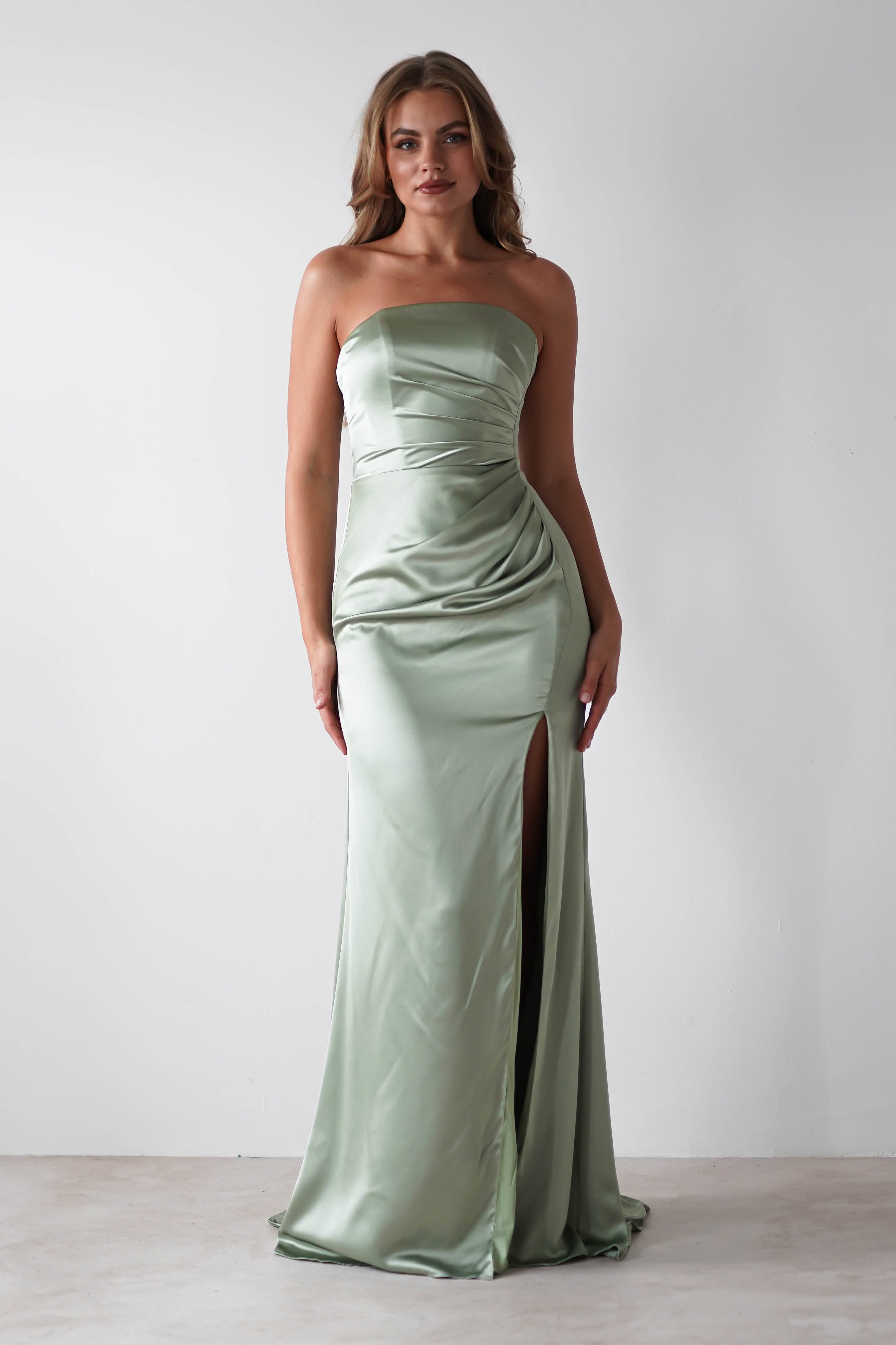 Melanie Soft Satin Maxi Gown | Sage