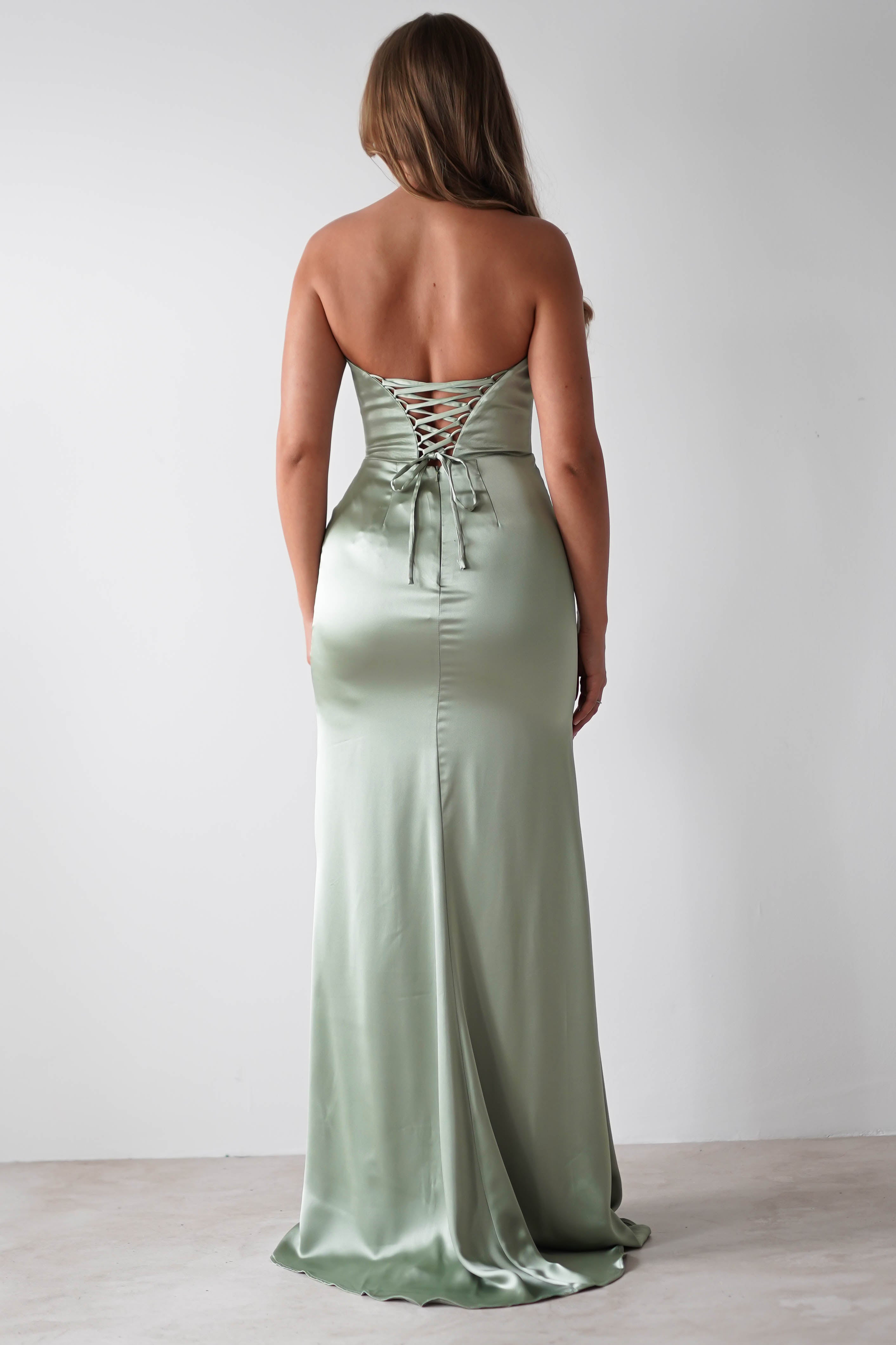 Melanie Soft Satin Maxi Gown | Sage