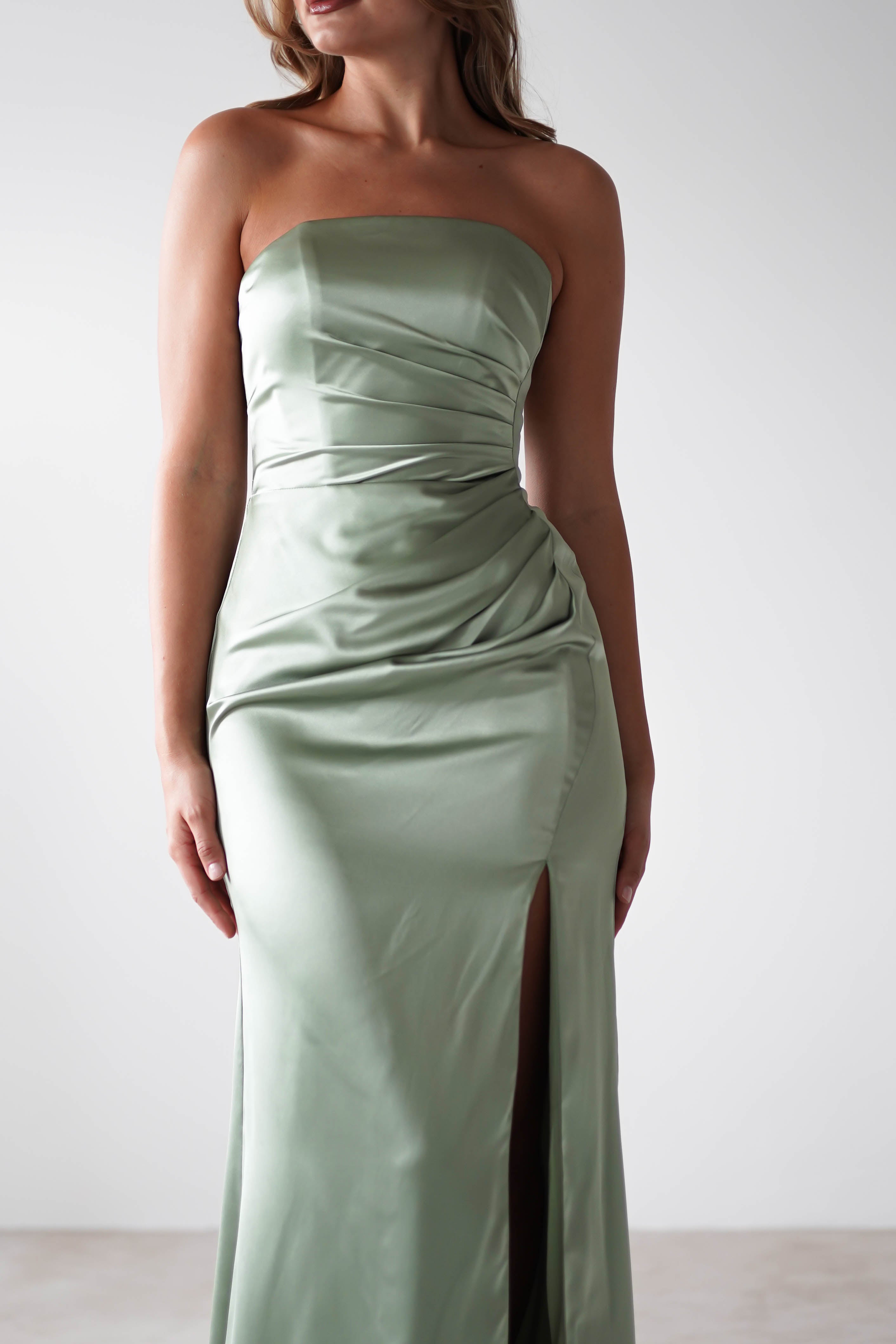 Melanie Soft Satin Maxi Gown | Sage