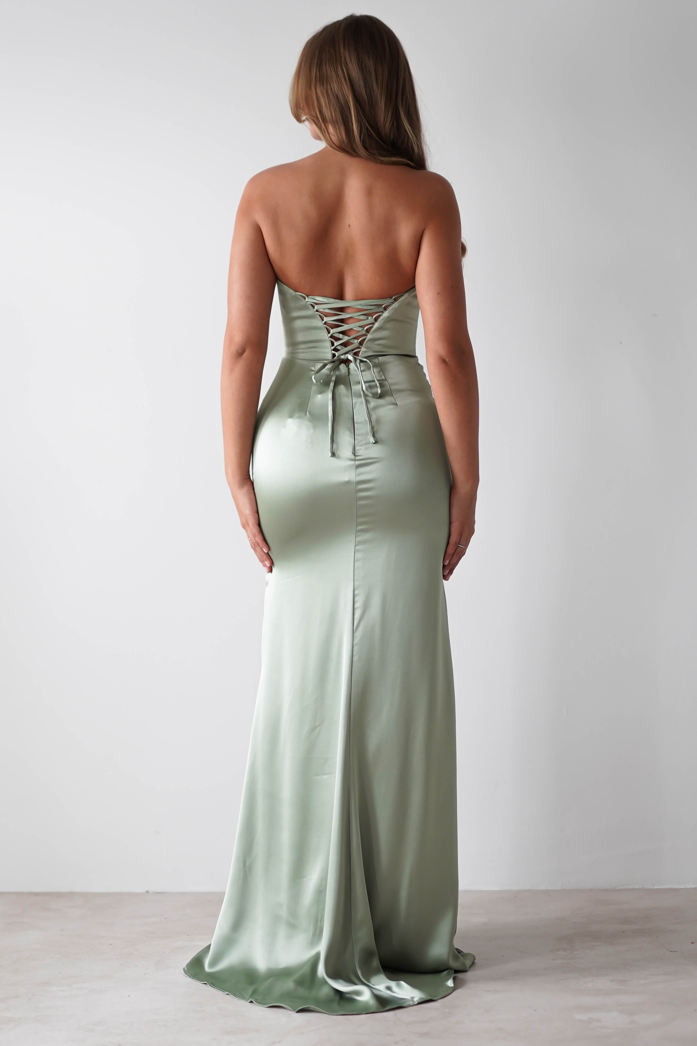 Melanie Soft Satin Maxi Gown | Sage