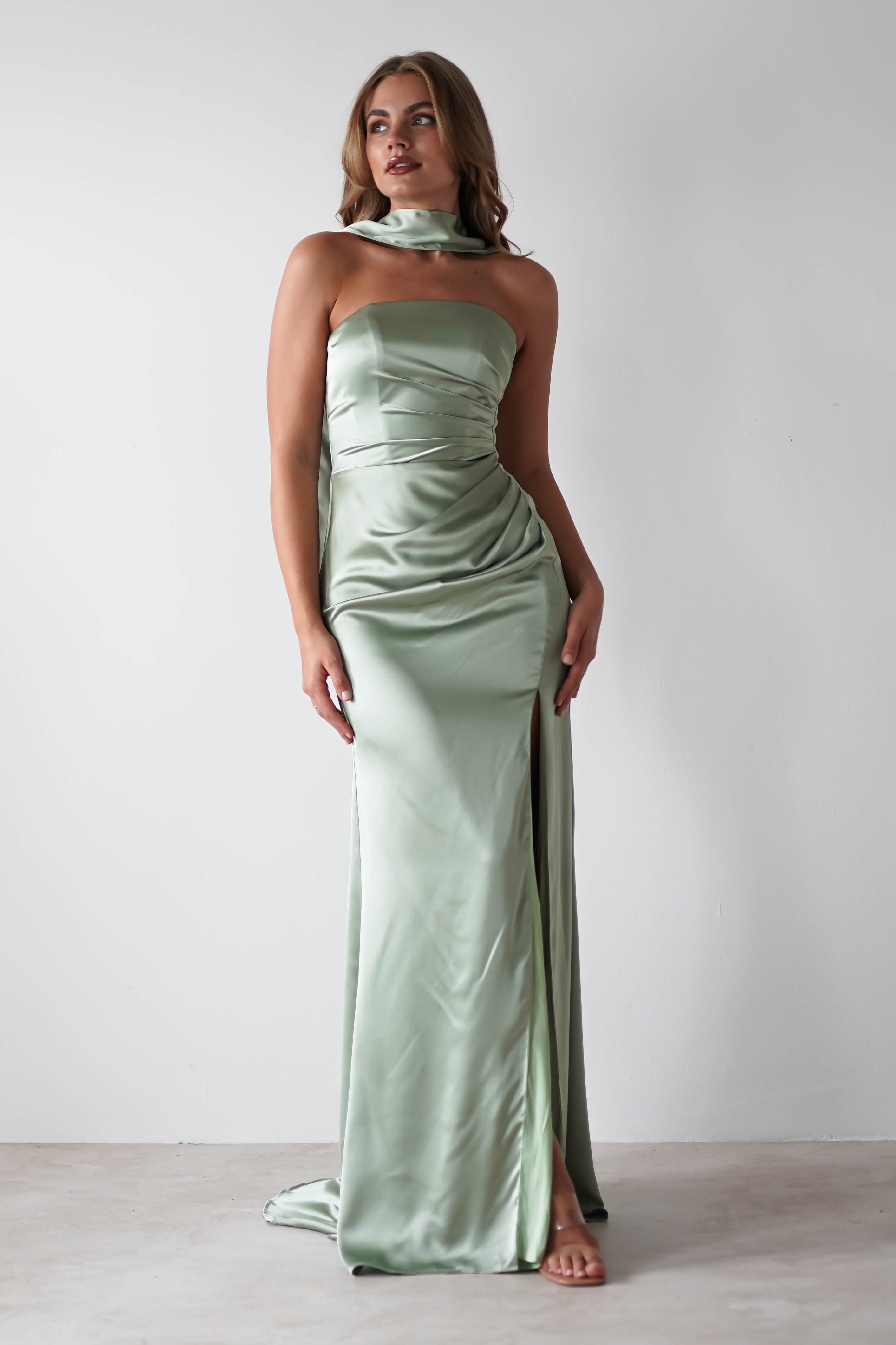 Melanie Soft Satin Maxi Gown | Sage