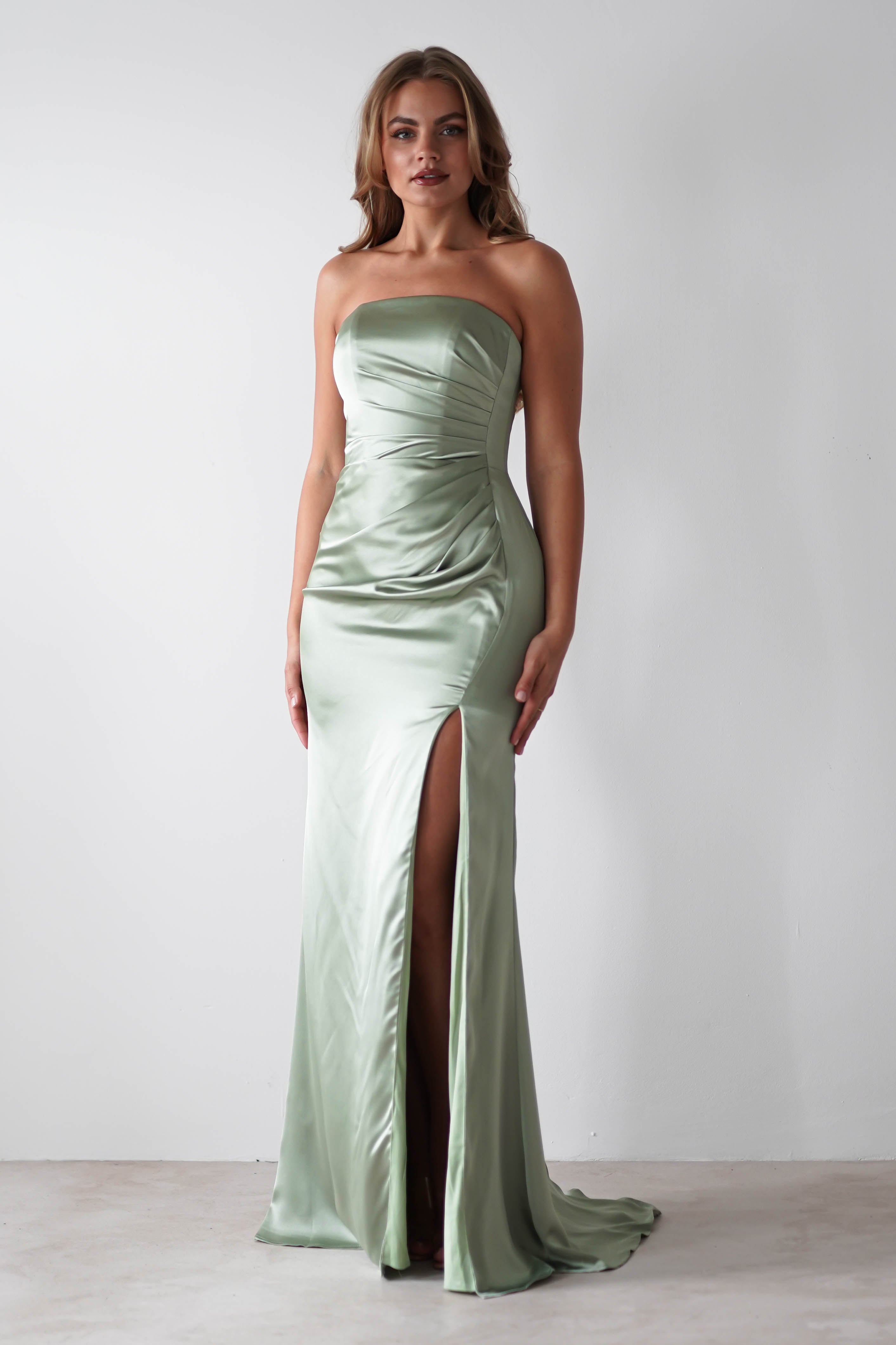 Melanie Soft Satin Maxi Gown | Sage