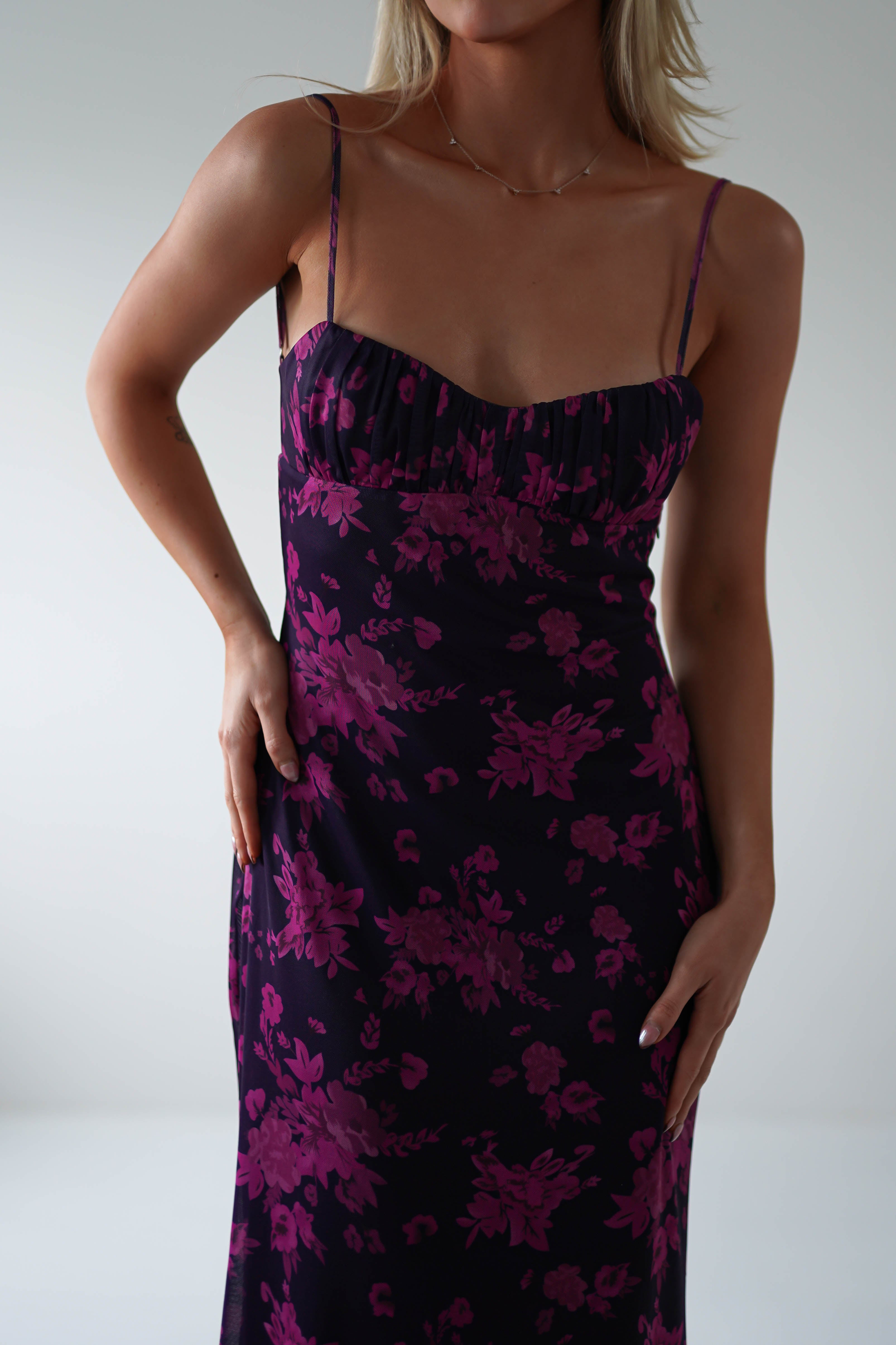 Merlo Low Back Midaxi Dress | Grape Print