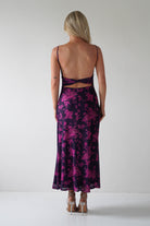 Merlo Low Back Midaxi Dress Grape Print | Wedding Guest Dress | Oh Hello Clothing