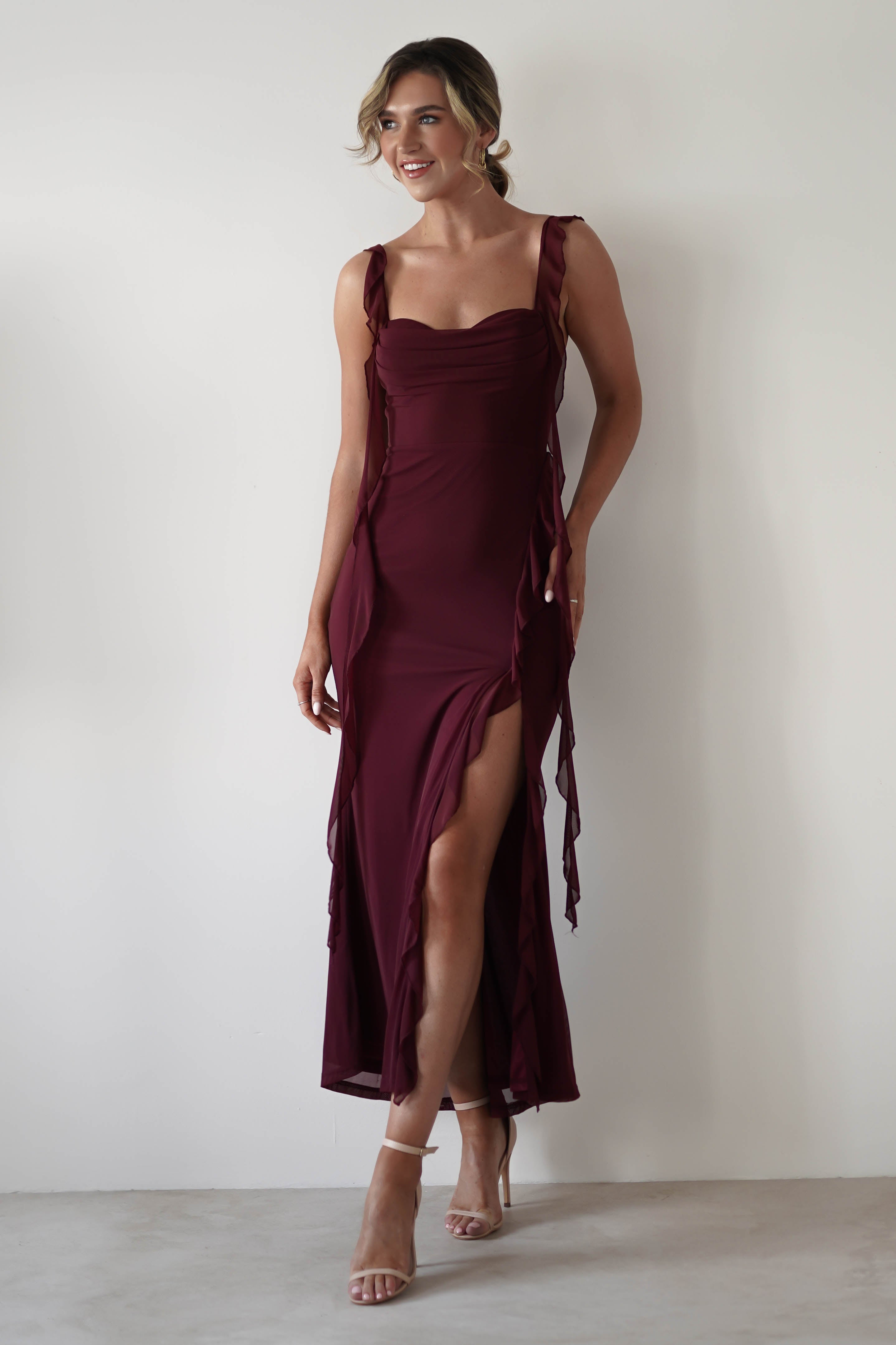 Mhissa Ruffle Maxi Dress | Burgundy