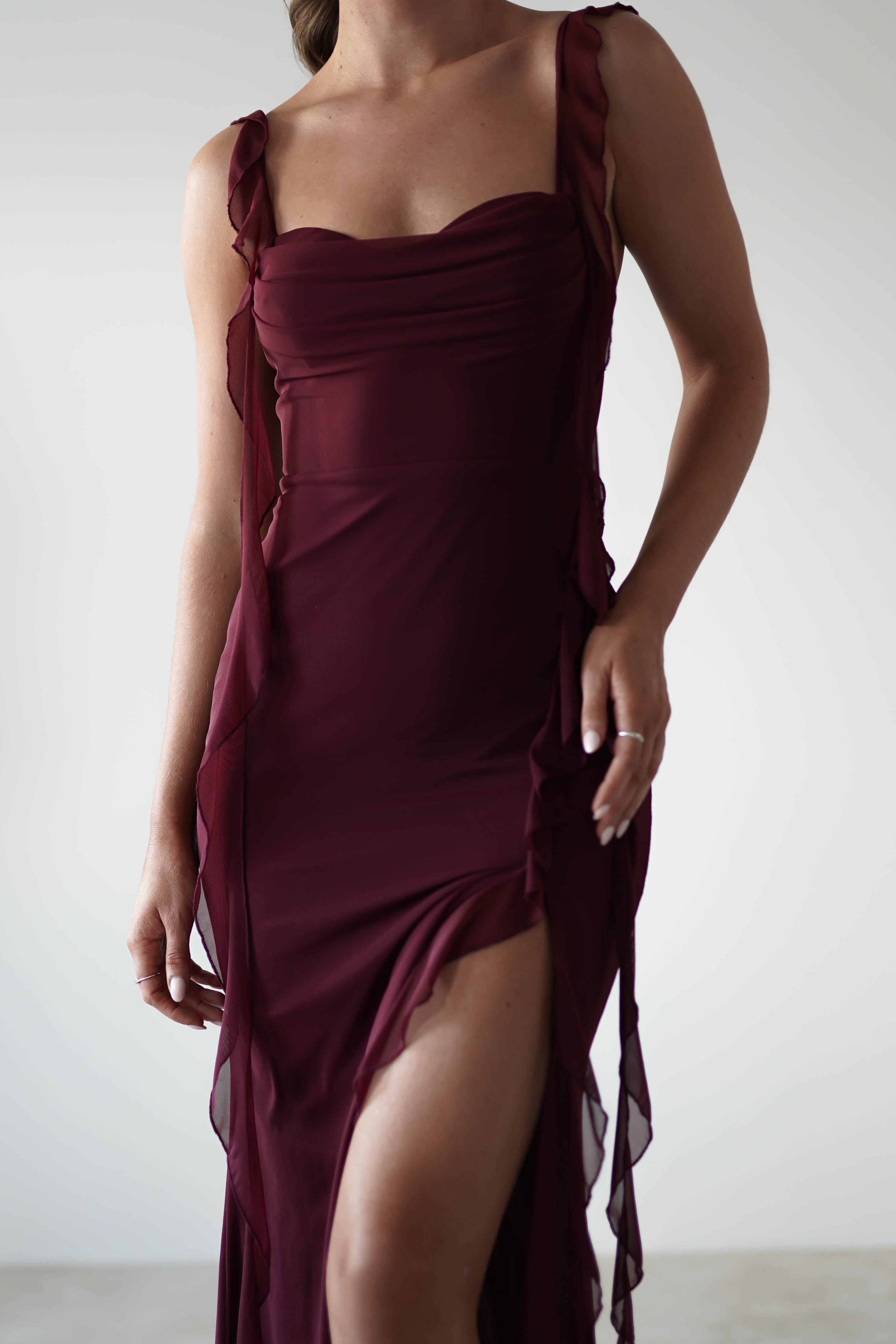 Mhissa Ruffle Maxi Dress | Burgundy