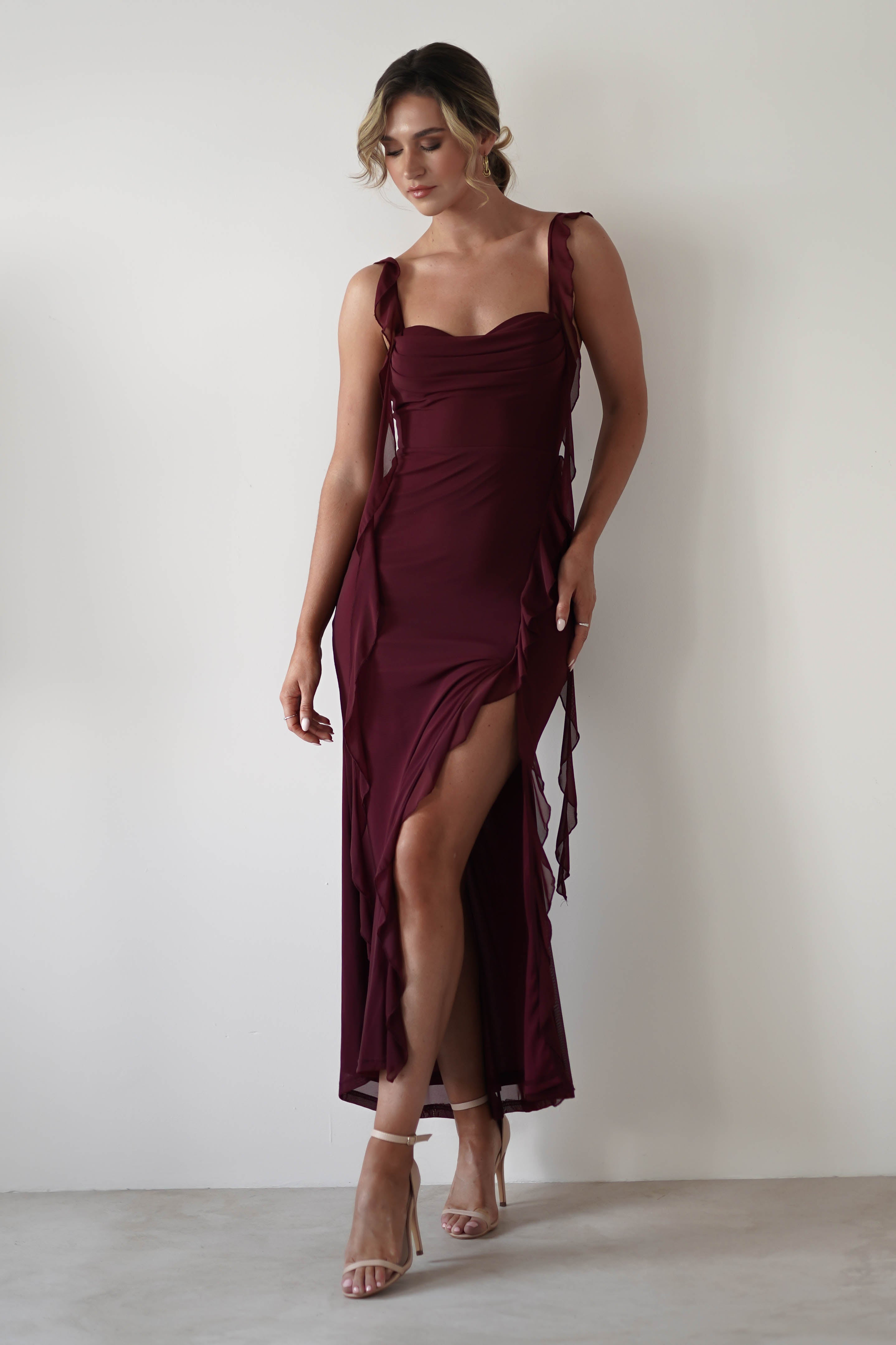 Mhissa Ruffle Maxi Dress | Burgundy