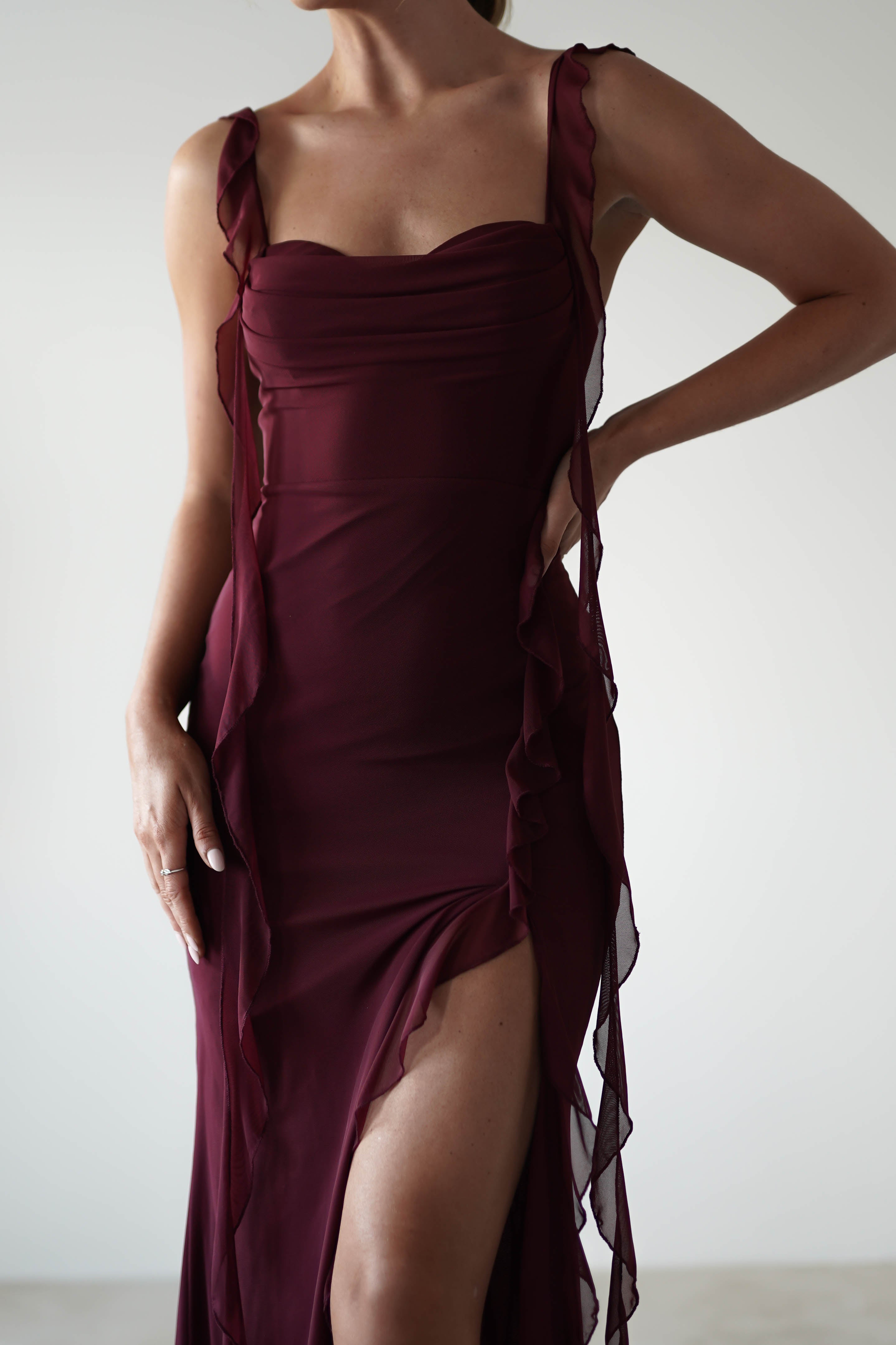 Mhissa Ruffle Maxi Dress | Burgundy