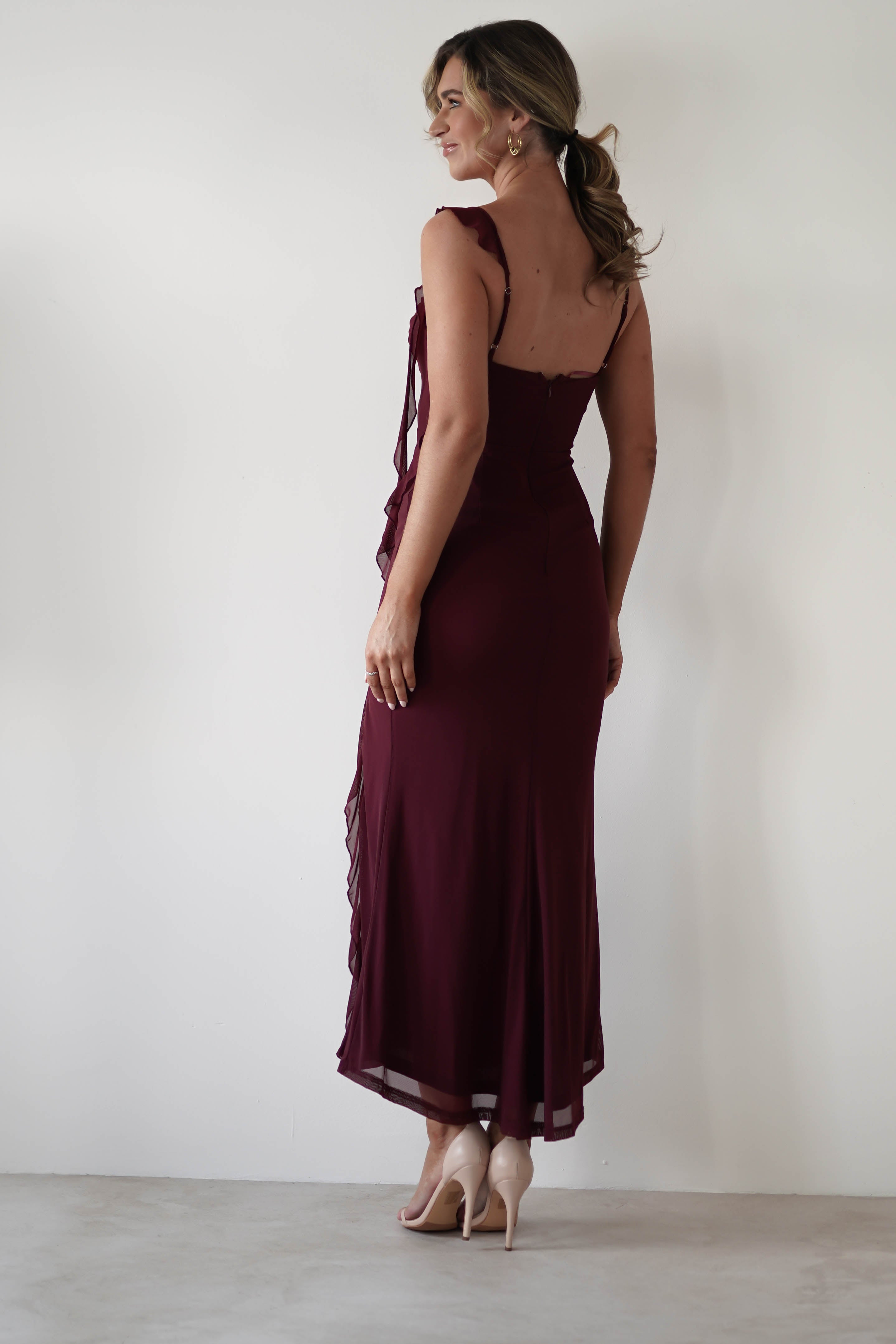 Mhissa Ruffle Maxi Dress | Burgundy