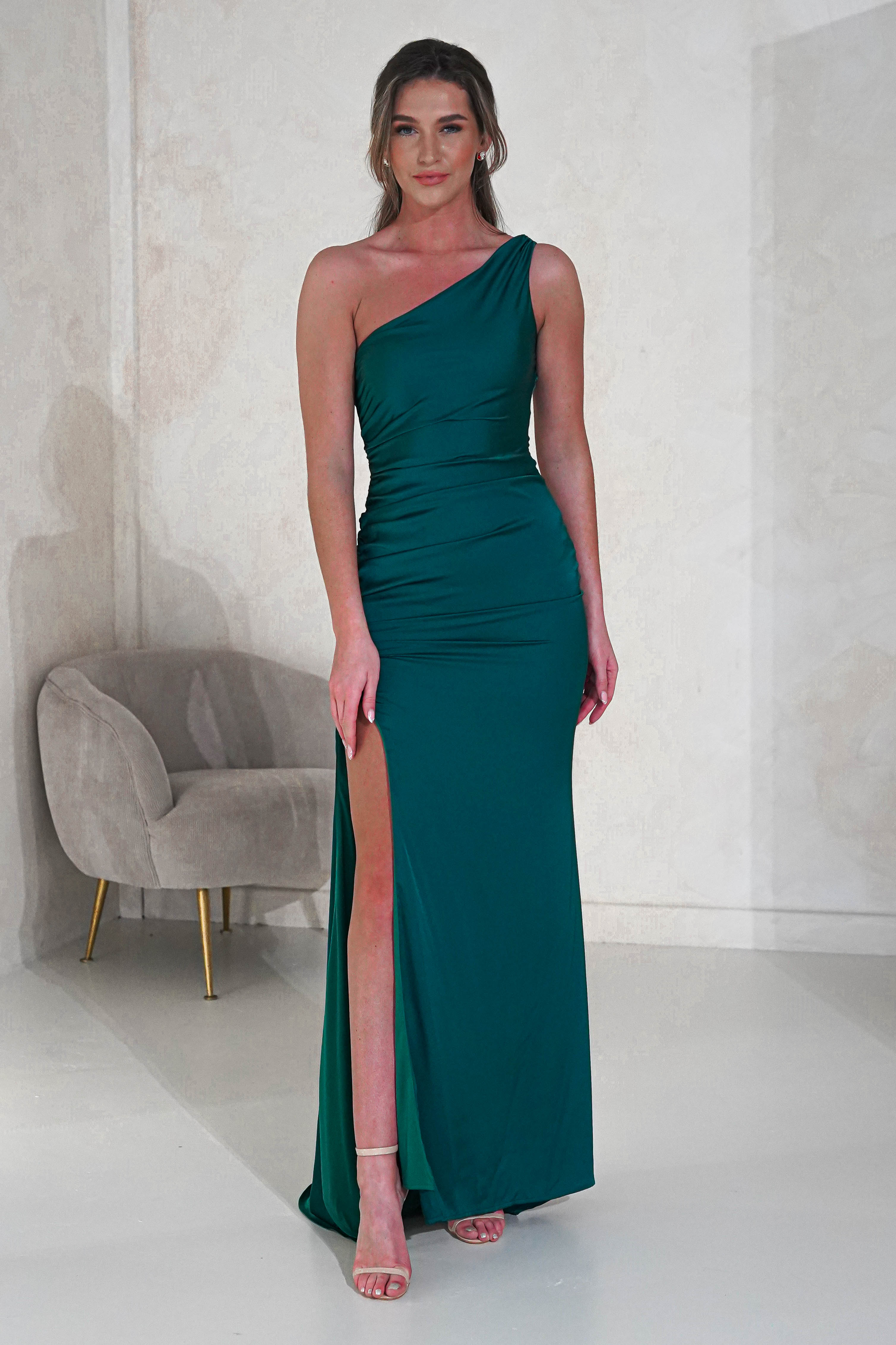 Mia One Shoulder Maxi Gown | Emerald Green