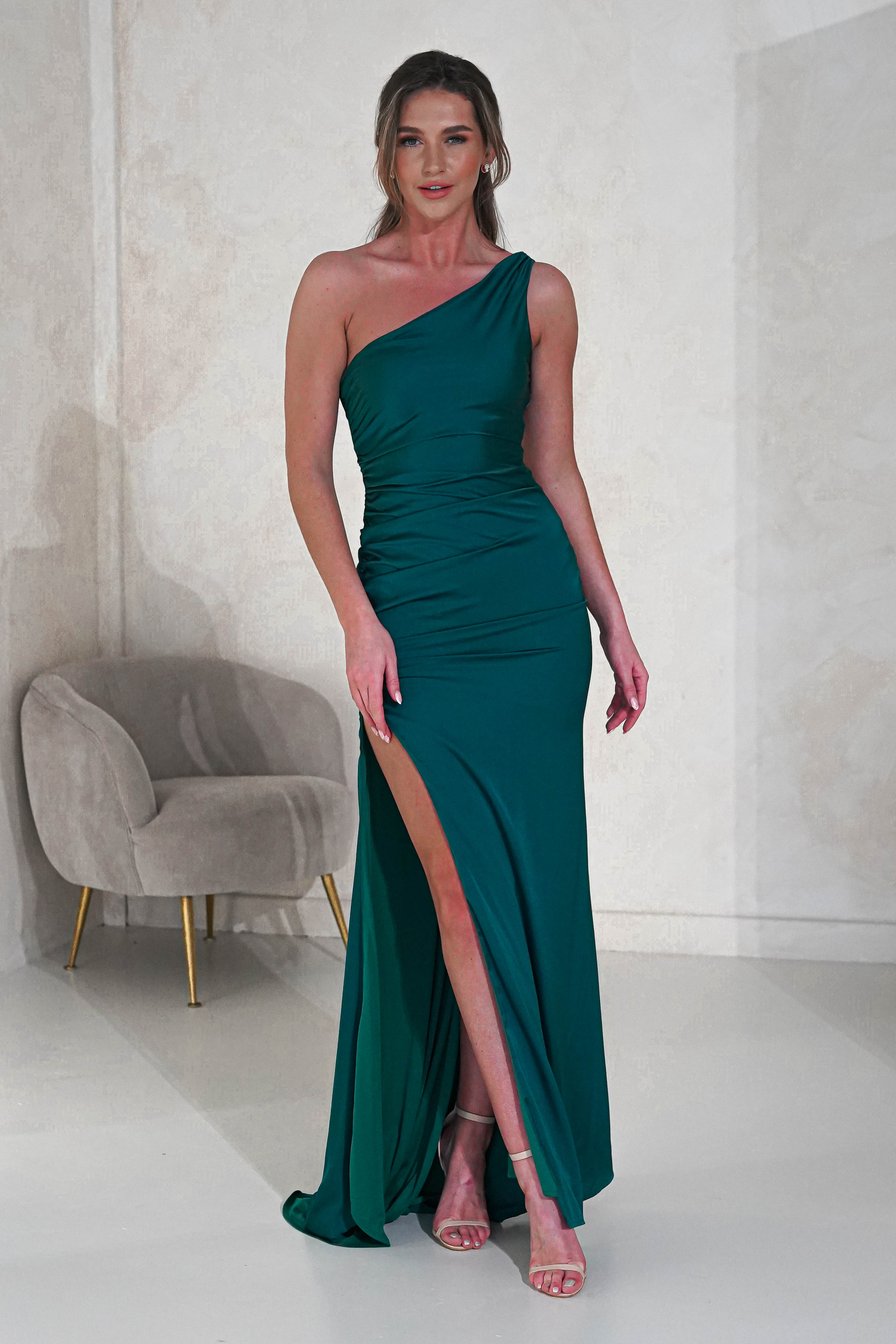 Mia One Shoulder Maxi Gown | Emerald Green