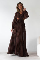 Middleton Pleated Maxi Dress Brown | Wedding Guest Dress | Pleated Skirt | Maxi | Oh Hello Clothing