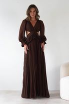 Middleton Pleated Maxi Dress Brown | Wedding Guest Dress | Pleated Skirt | Maxi | Oh Hello Clothing