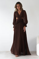 Middleton Pleated Maxi Dress Brown | Wedding Guest Dress | Pleated Skirt | Maxi | Oh Hello Clothing