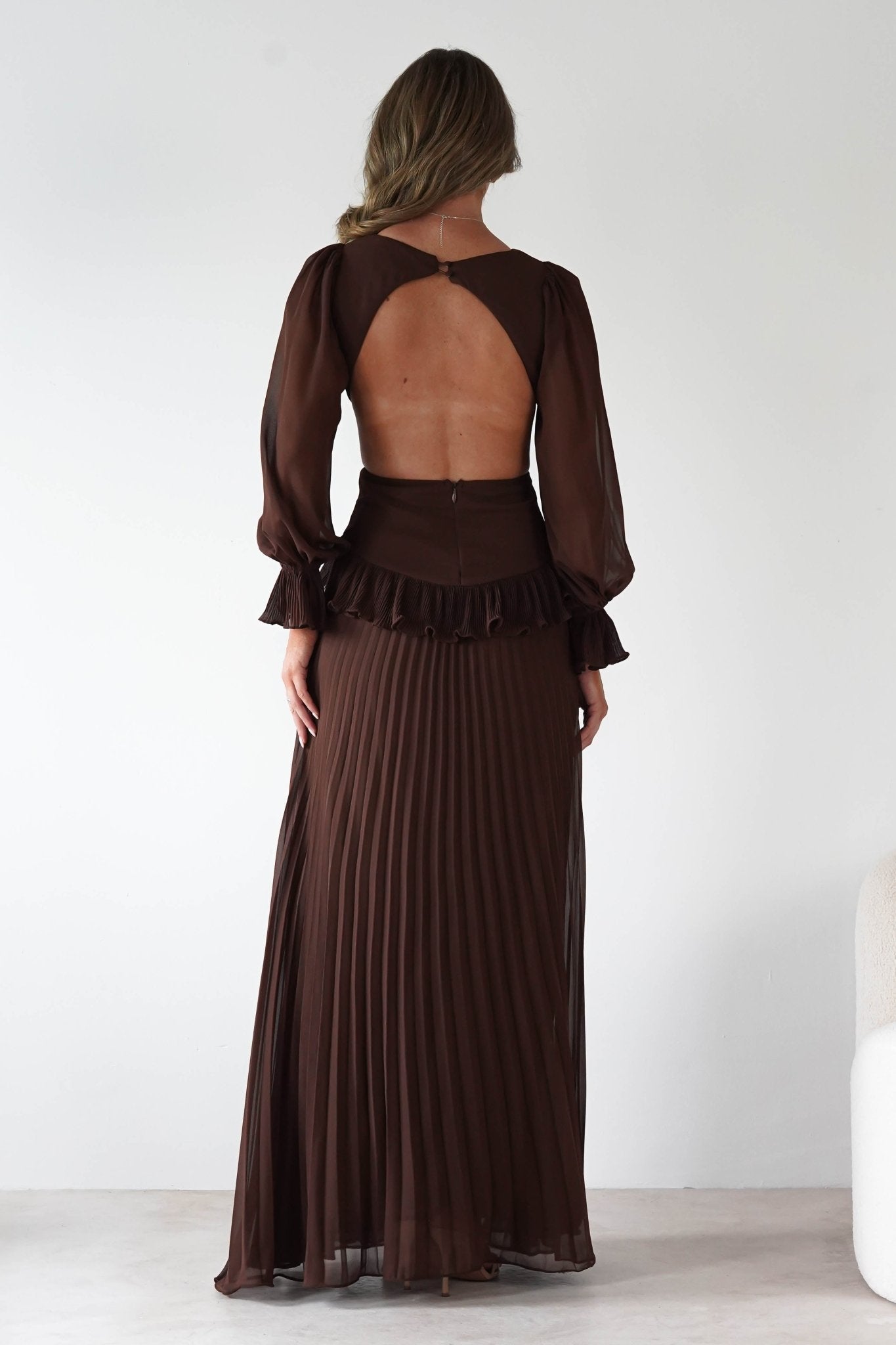 Middleton Pleated Maxi Dress | Brown | Oh Hello Clothing | S (8)