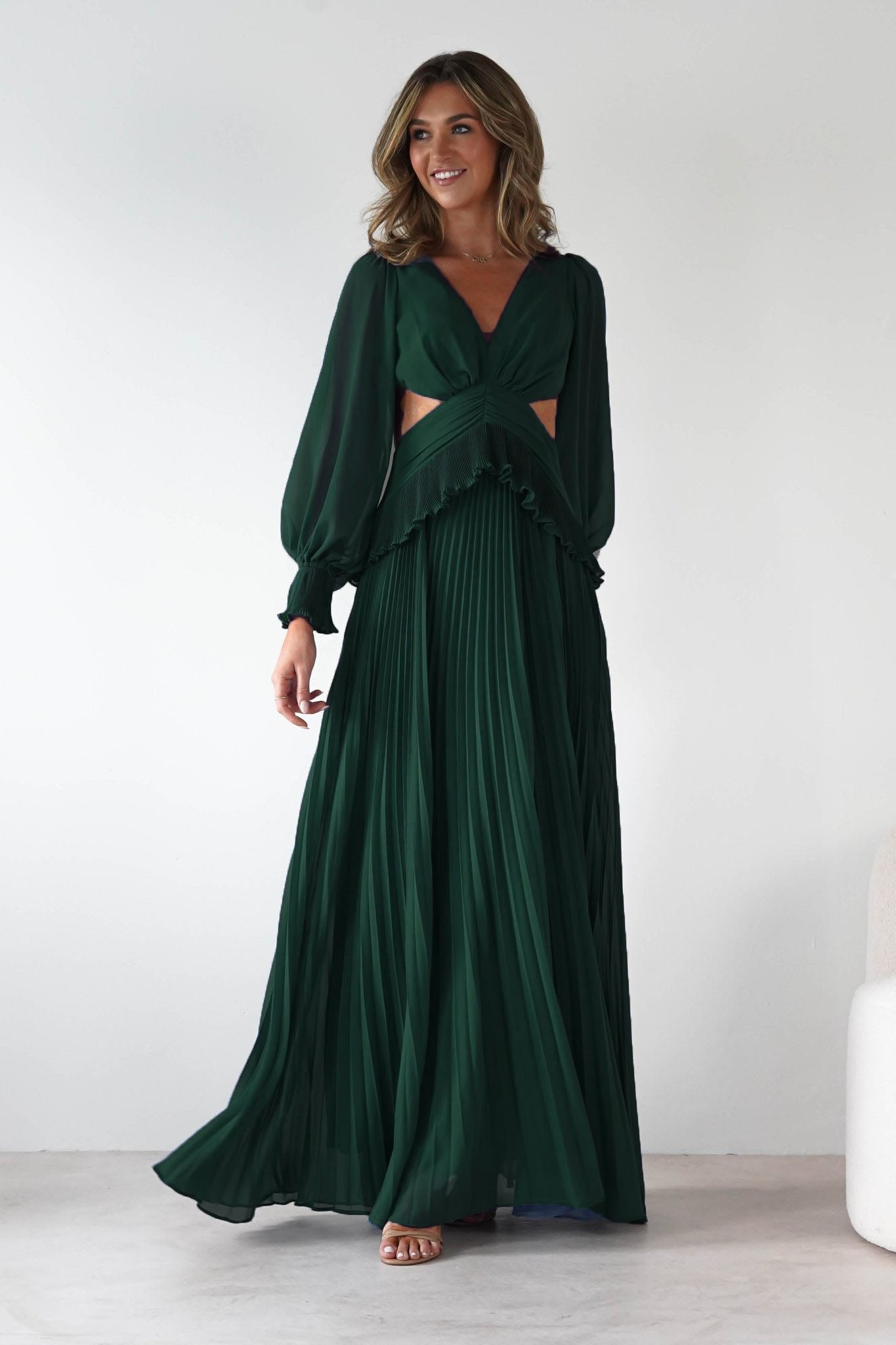 Oh Hello Clothing Dresses Middleton Pleated Maxi Dress | Forest Green
