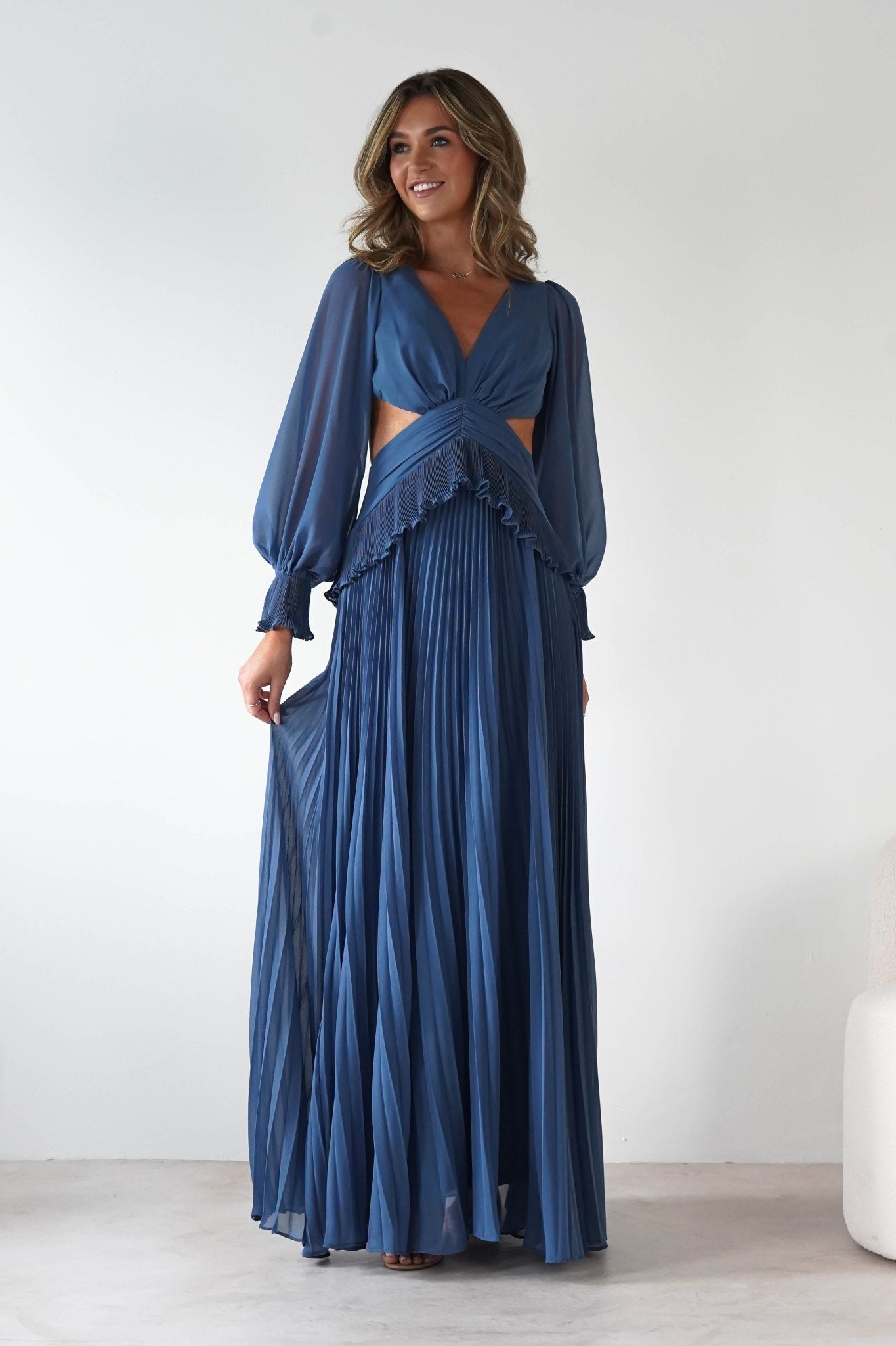 Middleton Pleated Maxi Dress | Slate Blue | Oh Hello Clothing | S (8)