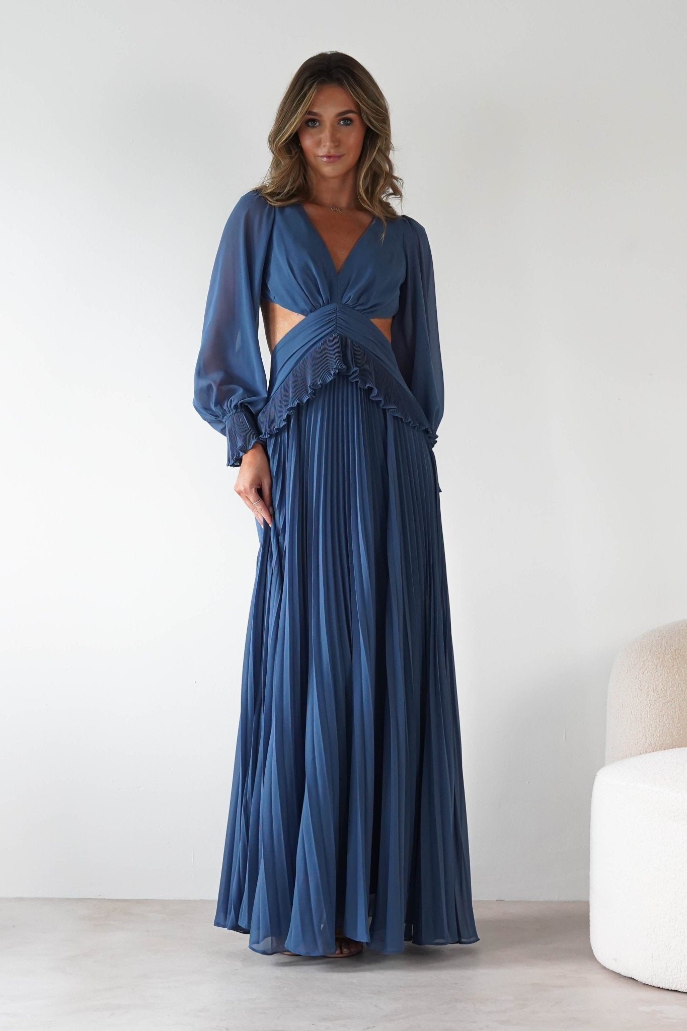 Middleton Pleated Maxi Dress | Slate Blue | Oh Hello Clothing | S (8)