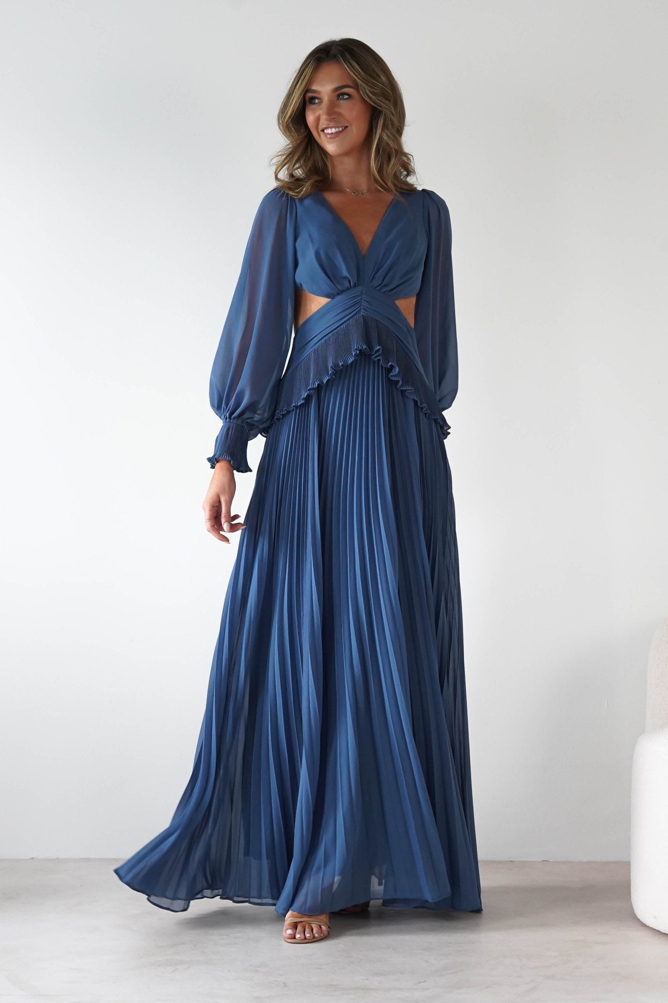 Middleton Pleated Maxi Dress | Slate Blue | Oh Hello Clothing | S (8)