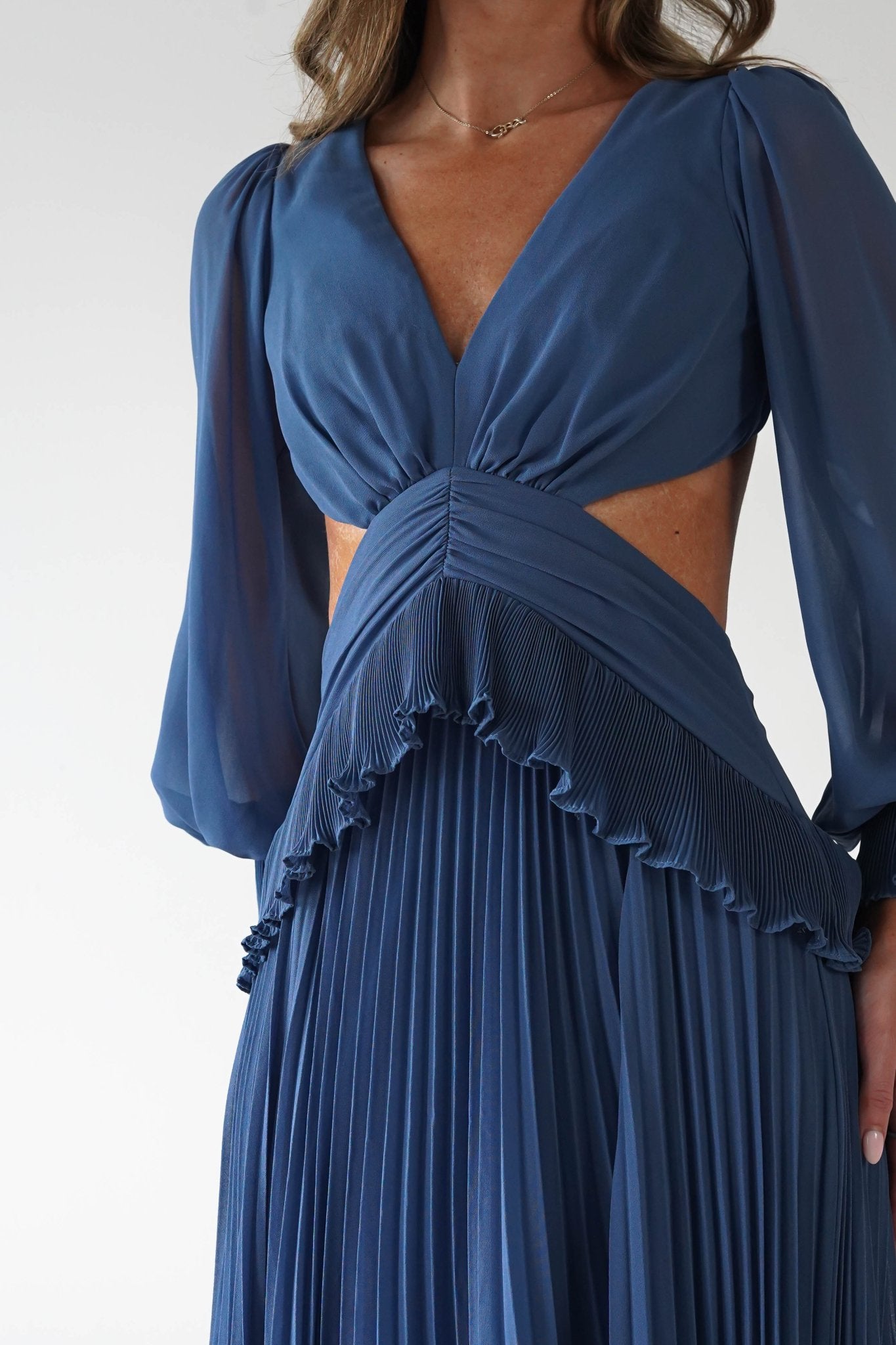 Middleton Pleated Maxi Dress | Slate Blue | Oh Hello Clothing | S (8)