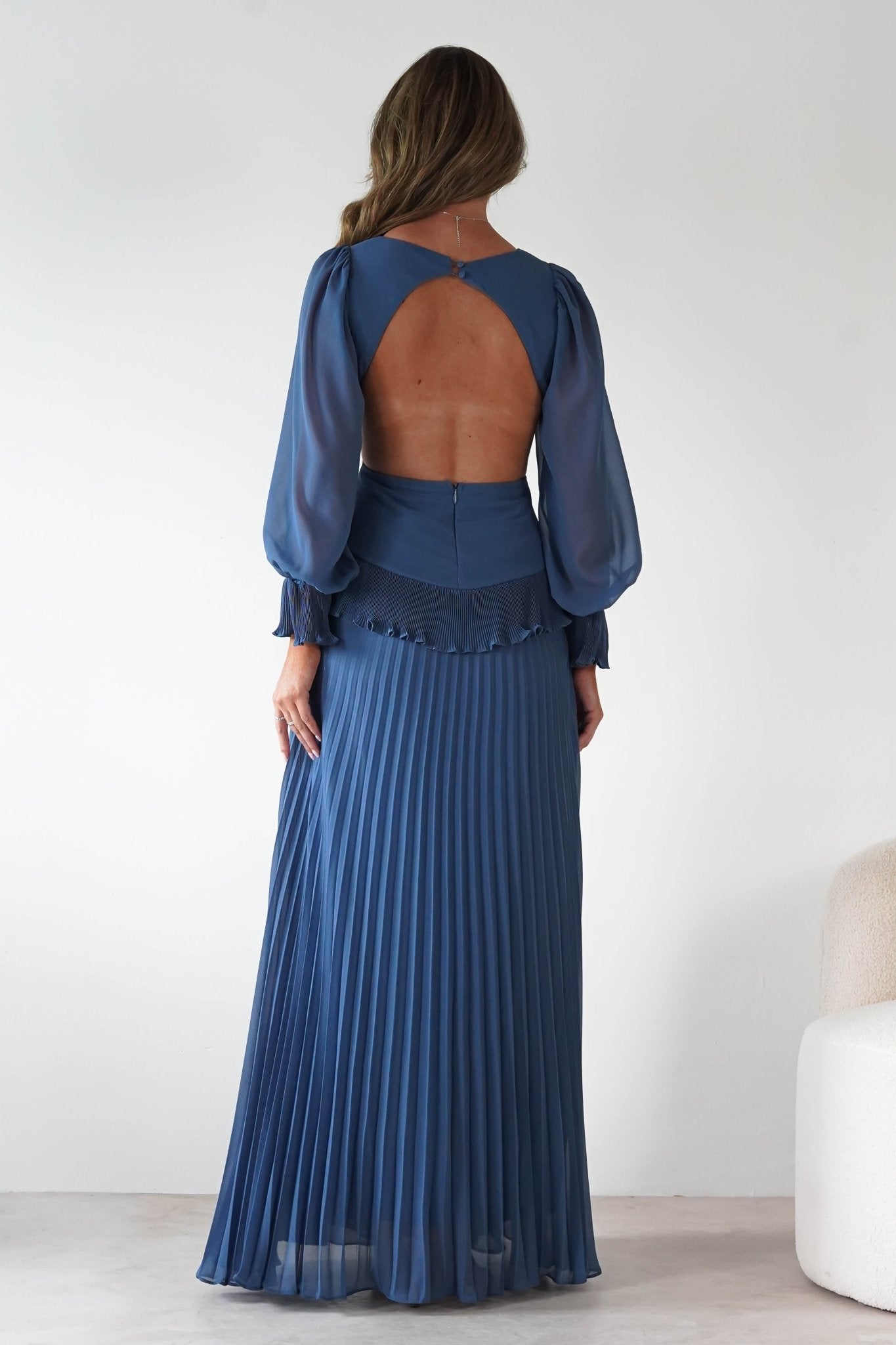 Middleton Pleated Maxi Dress | Slate Blue | Oh Hello Clothing | S (8)