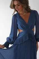 Middleton Pleated Maxi Dress Slate Blue | Wedding Guest Dress | Pleated Skirt | Maxi | Oh Hello Clothing