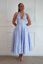 Oh Hello Clothing Women > Clothing > Dresses Mila Jacquard Plunge Midi Dress | Blue