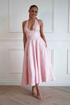 Oh Hello Clothing Women > Clothing > Dresses Mila Jacquard Plunge Midi Dress | Pink
