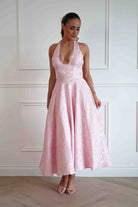 Oh Hello Clothing Women > Clothing > Dresses Mila Jacquard Plunge Midi Dress | Pink