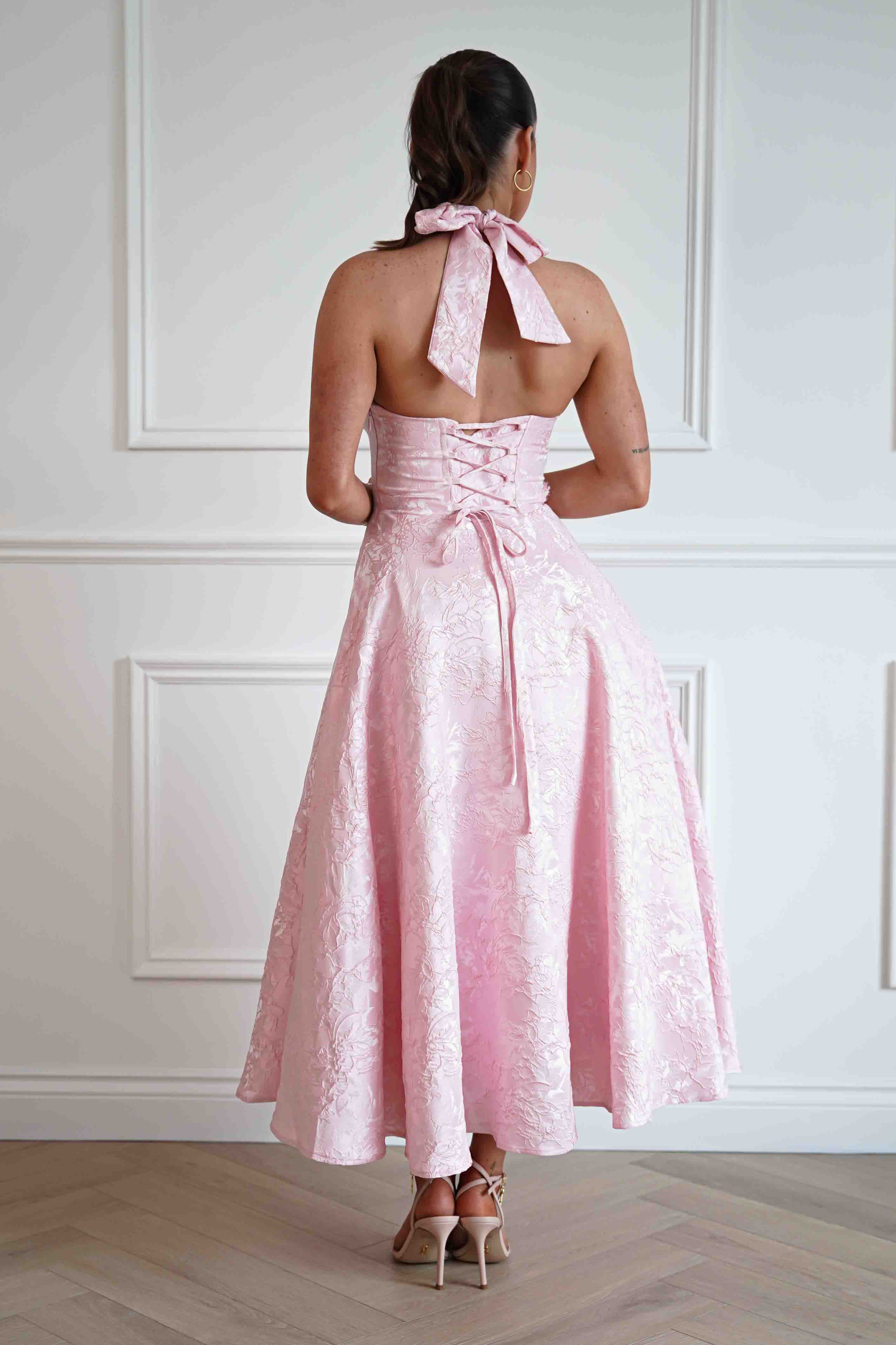 Oh Hello Clothing Women > Clothing > Dresses Mila Jacquard Plunge Midi Dress | Pink