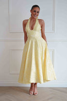 Oh Hello Clothing Women > Clothing > Dresses Mila Jacquard Plunge Midi Dress | Yellow