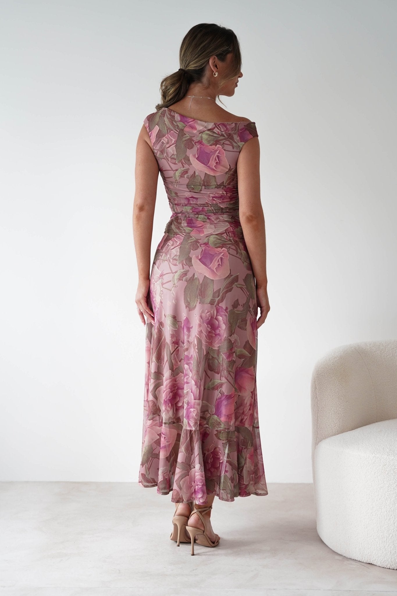 Milla Mesh Floral Bodycon Maxi Dress | Blush | Oh Hello Clothing | XS (6)