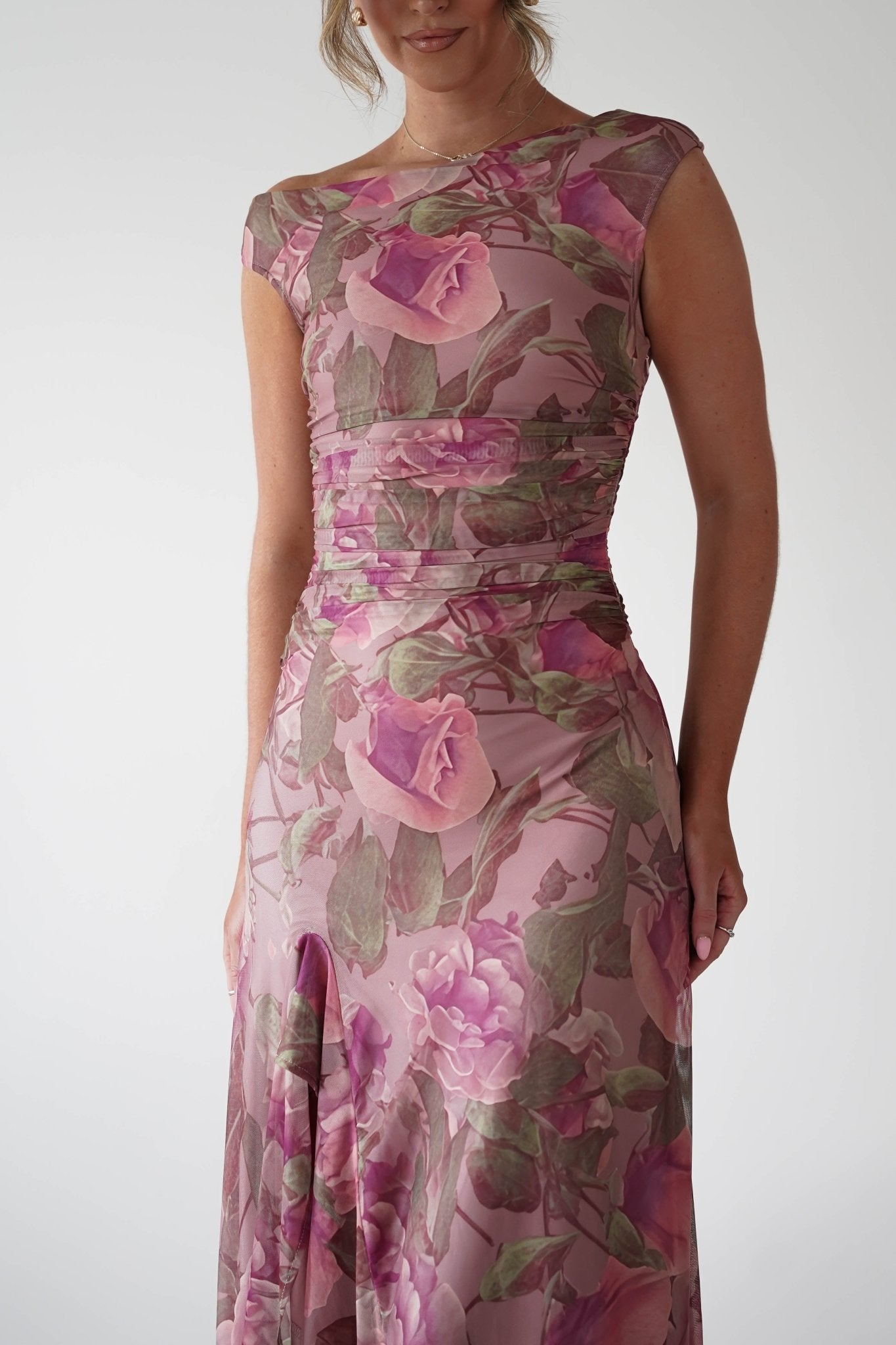 Milla Mesh Floral Bodycon Maxi Dress | Blush | Oh Hello Clothing | XS (6)