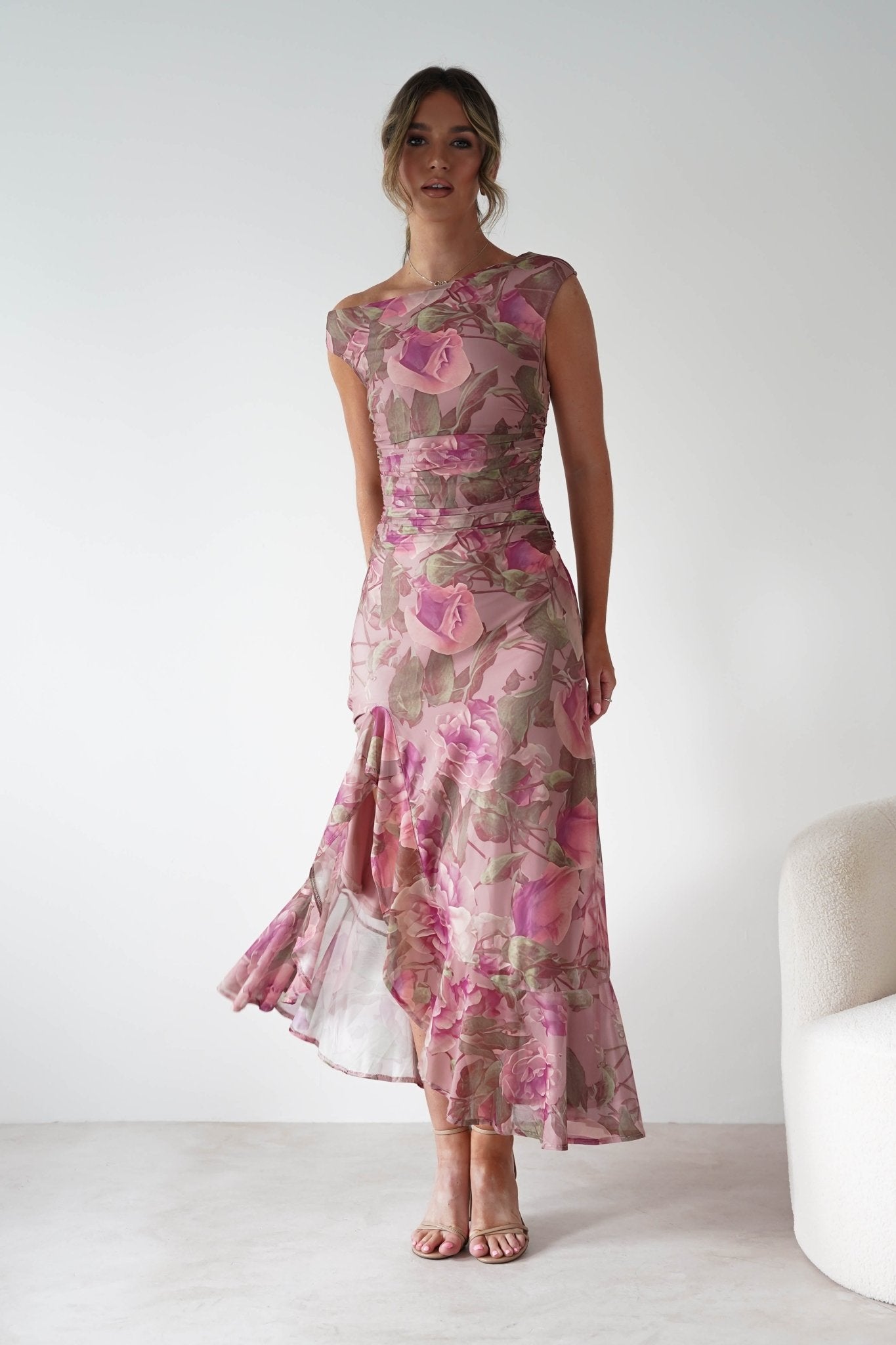 Milla Mesh Floral Bodycon Maxi Dress | Blush | Oh Hello Clothing | XS (6)