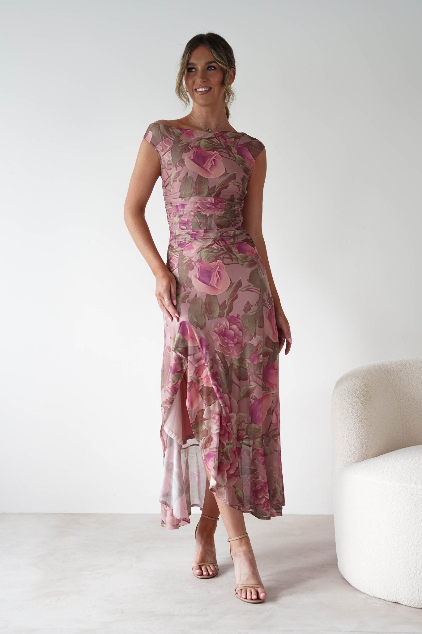 Milla Mesh Floral Bodycon Maxi Dress | Blush | Oh Hello Clothing | XS (6)