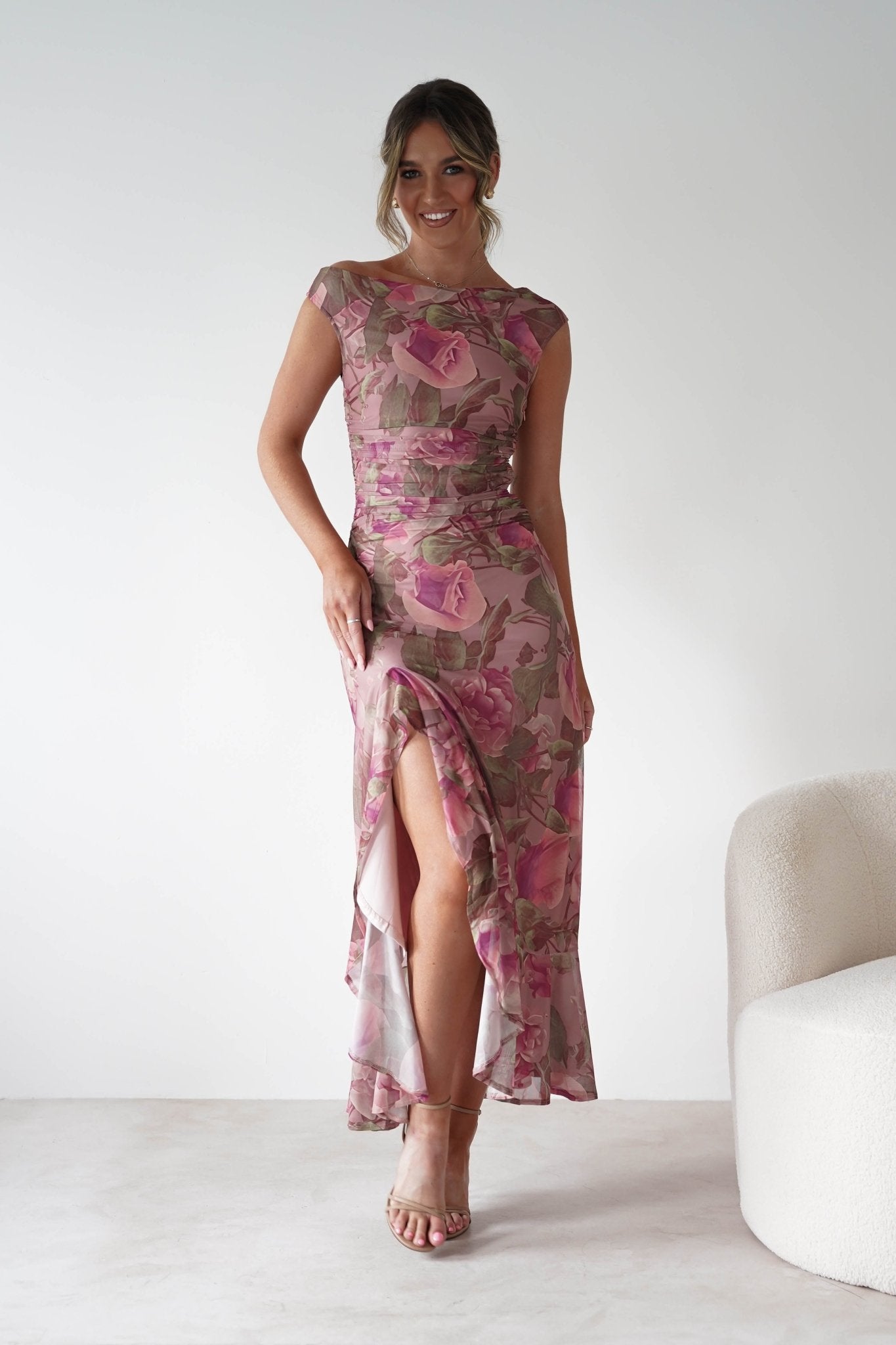 Milla Mesh Floral Bodycon Maxi Dress | Blush | Oh Hello Clothing | XS (6)
