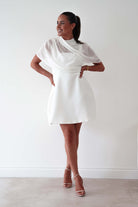Oh Hello Clothing Women > Clothing > Dresses Millie Structured Chiffon Cape Mini Dress | White