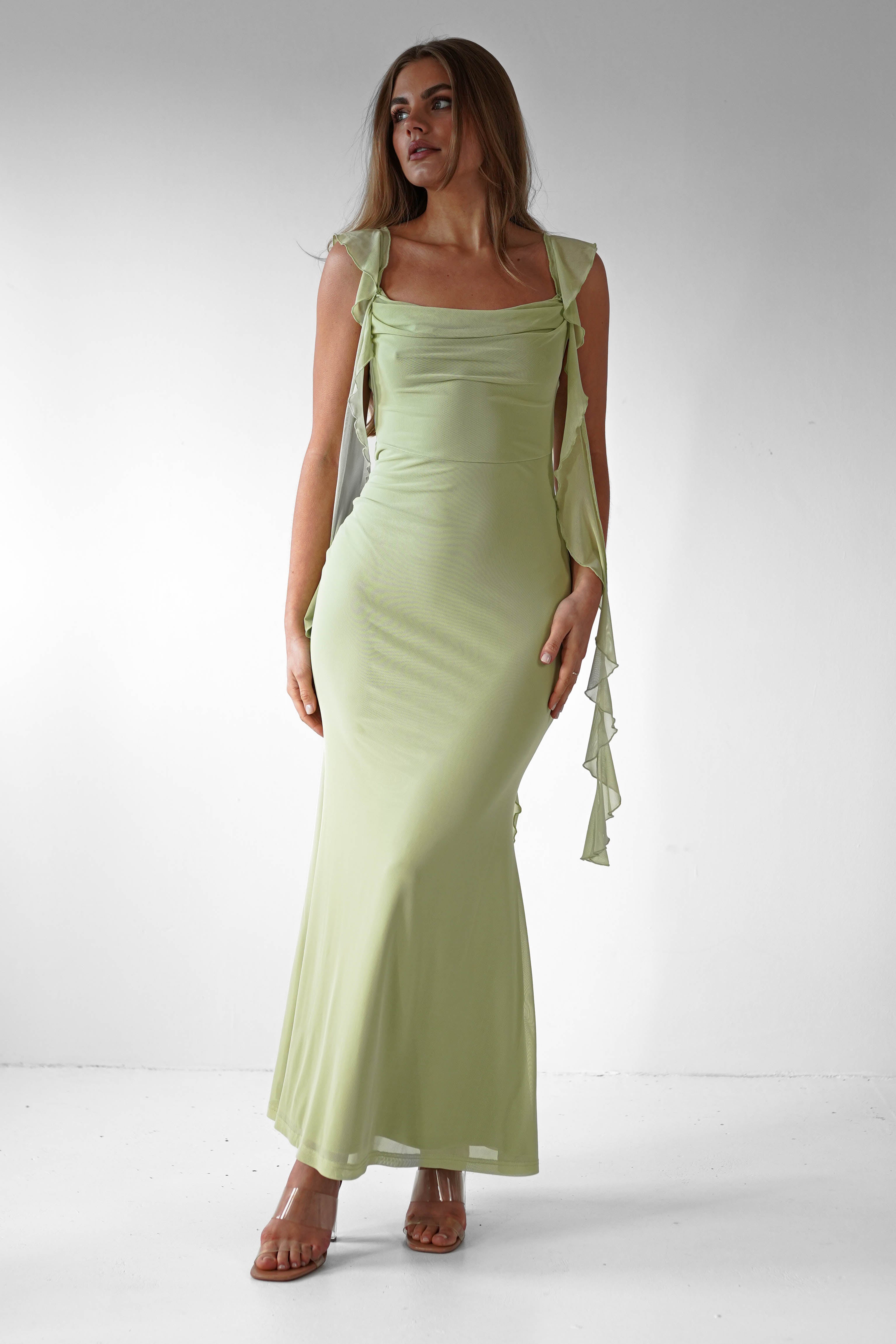 Miranda Ruffle Midaxi Dress | Pistachio