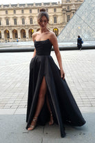 Miya Corset A-Line Satin Gown | Black | Debs & Prom | Formal Gown | Oh Hello Clothing