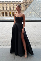 Miya Corset A-Line Satin Gown | Black | Debs & Prom | Formal Gown | Oh Hello Clothing
