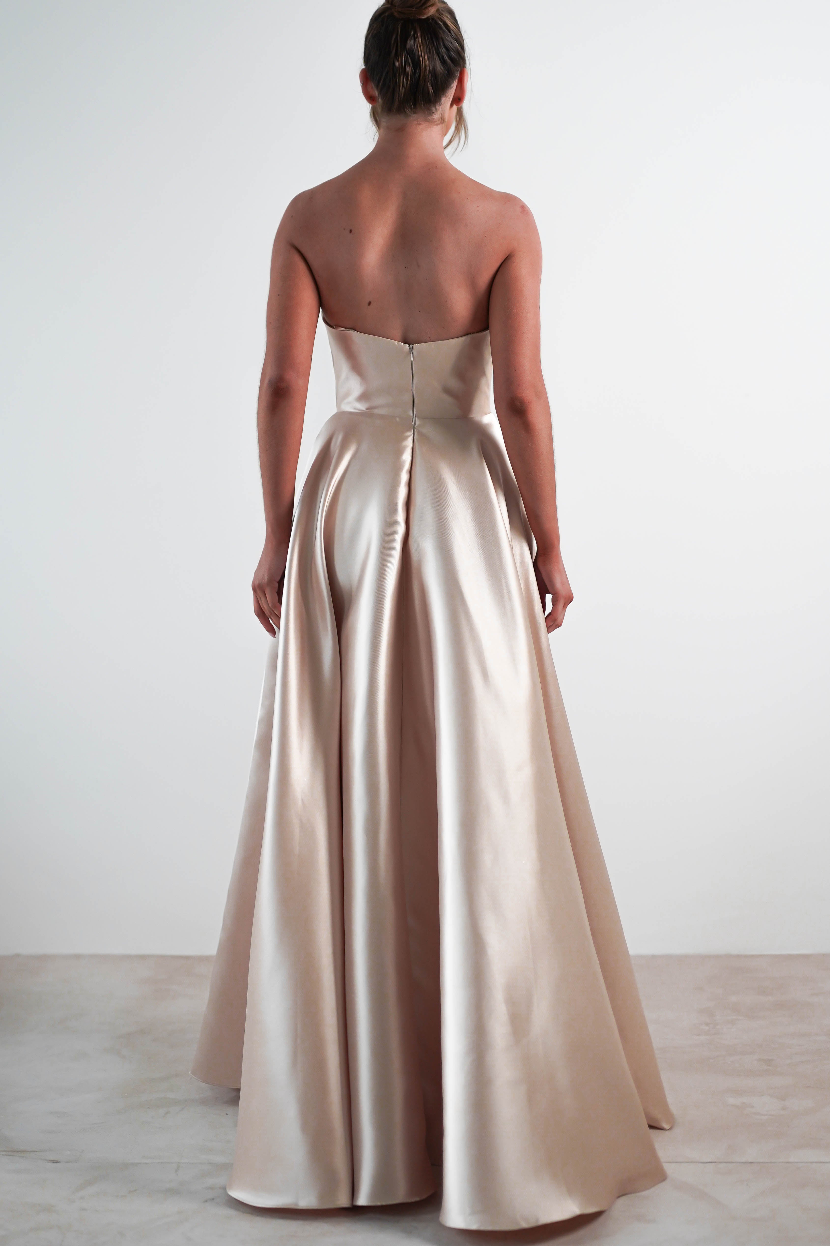 Miya Corset A-Line Satin Gown | Champagne