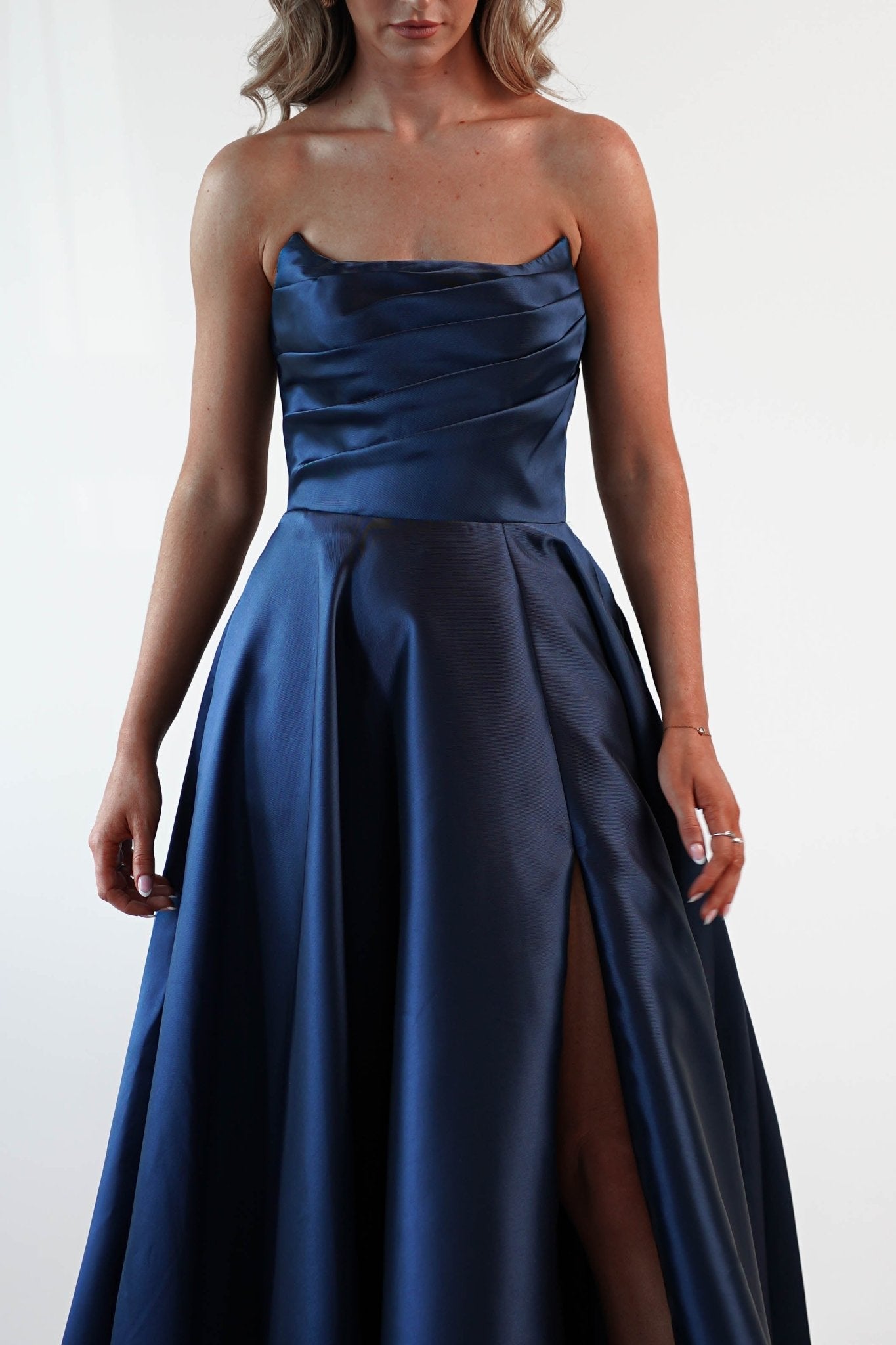 Miya Corset A - Line Satin Gown | Navy | Oh Hello Clothing | XS (6)