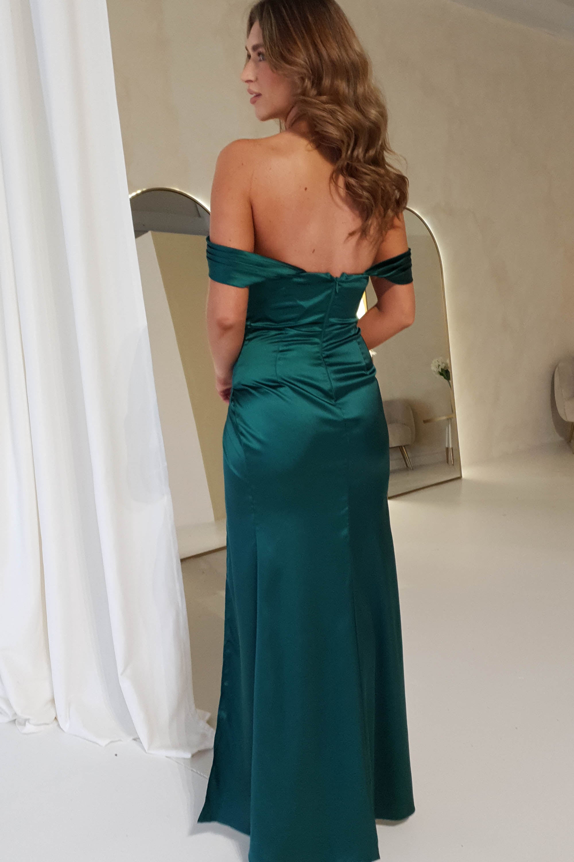 Monica schulterfreies Kleid | Smaragdgrün