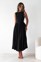 Monroe Skater Midaxi Dress Black | Wedding Guest Dress | Skater | Oh Hello Clothing