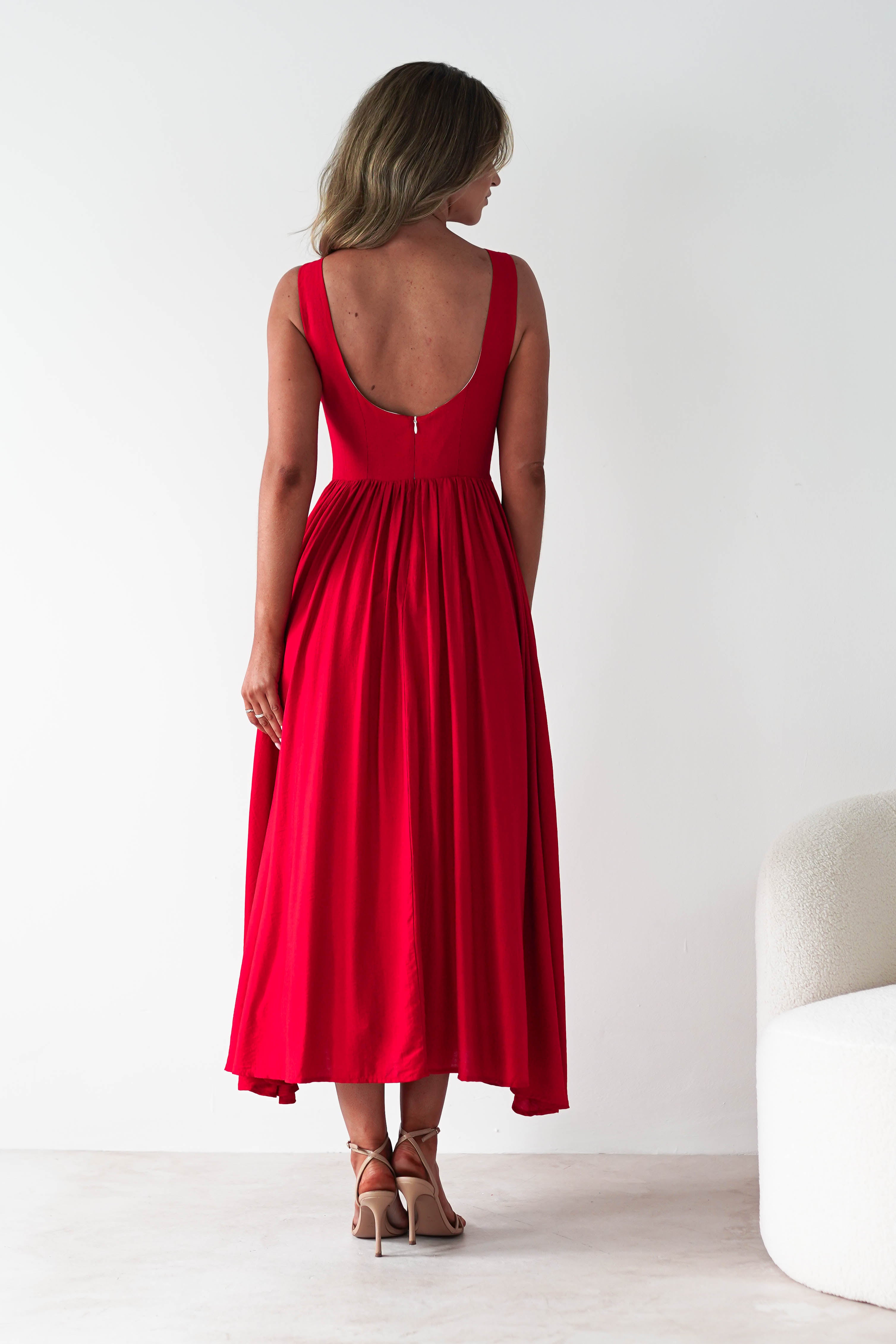 Monroe Skater Midaxi Dress | Red | Oh Hello Clothing | XS (6)
