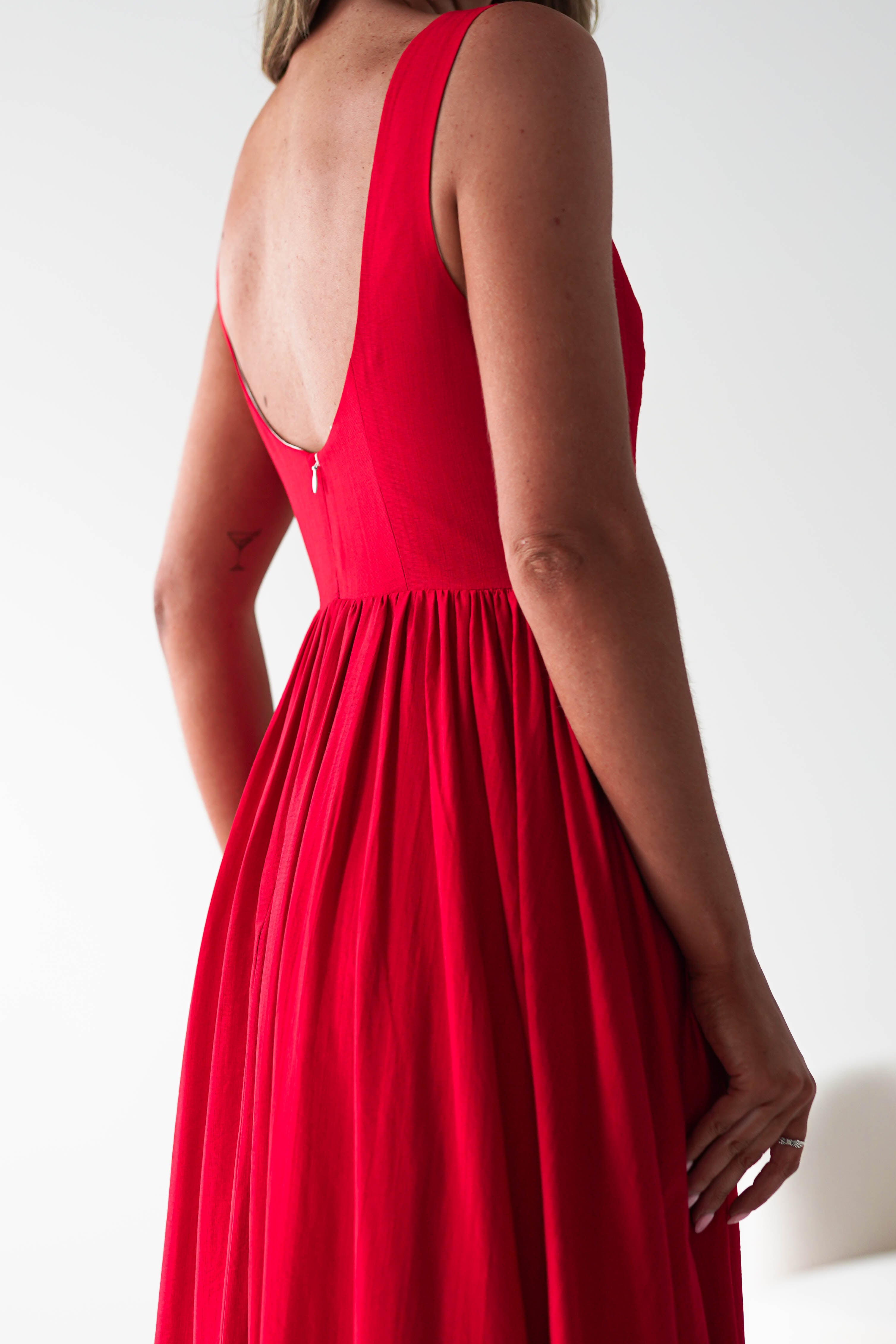 Monroe Skater Midaxi Dress | Red | Oh Hello Clothing | XS (6)