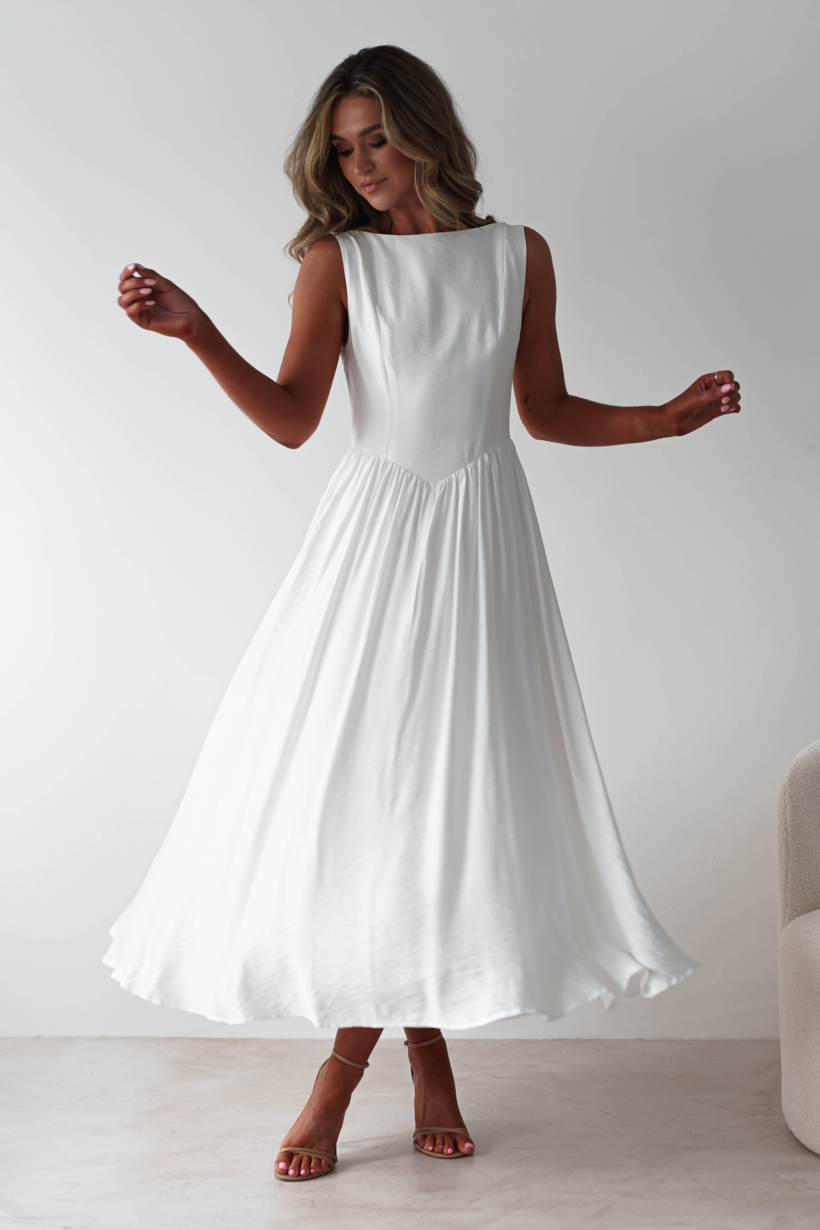 Monroe Skater Midaxi Dress | White | Oh Hello Clothing | XS (6)