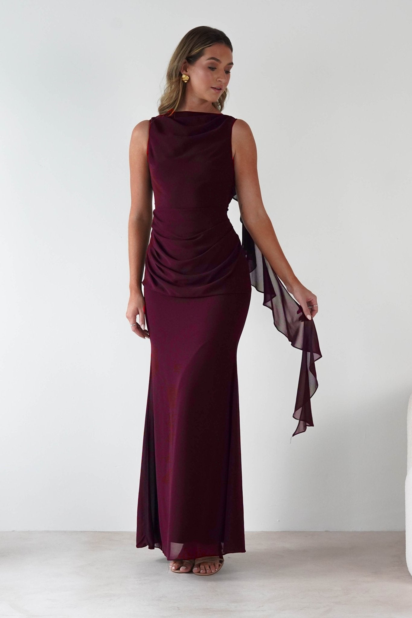 Oh Hello Clothing Dresses Montana Chiffon Maxi Dress | Berry Wine
