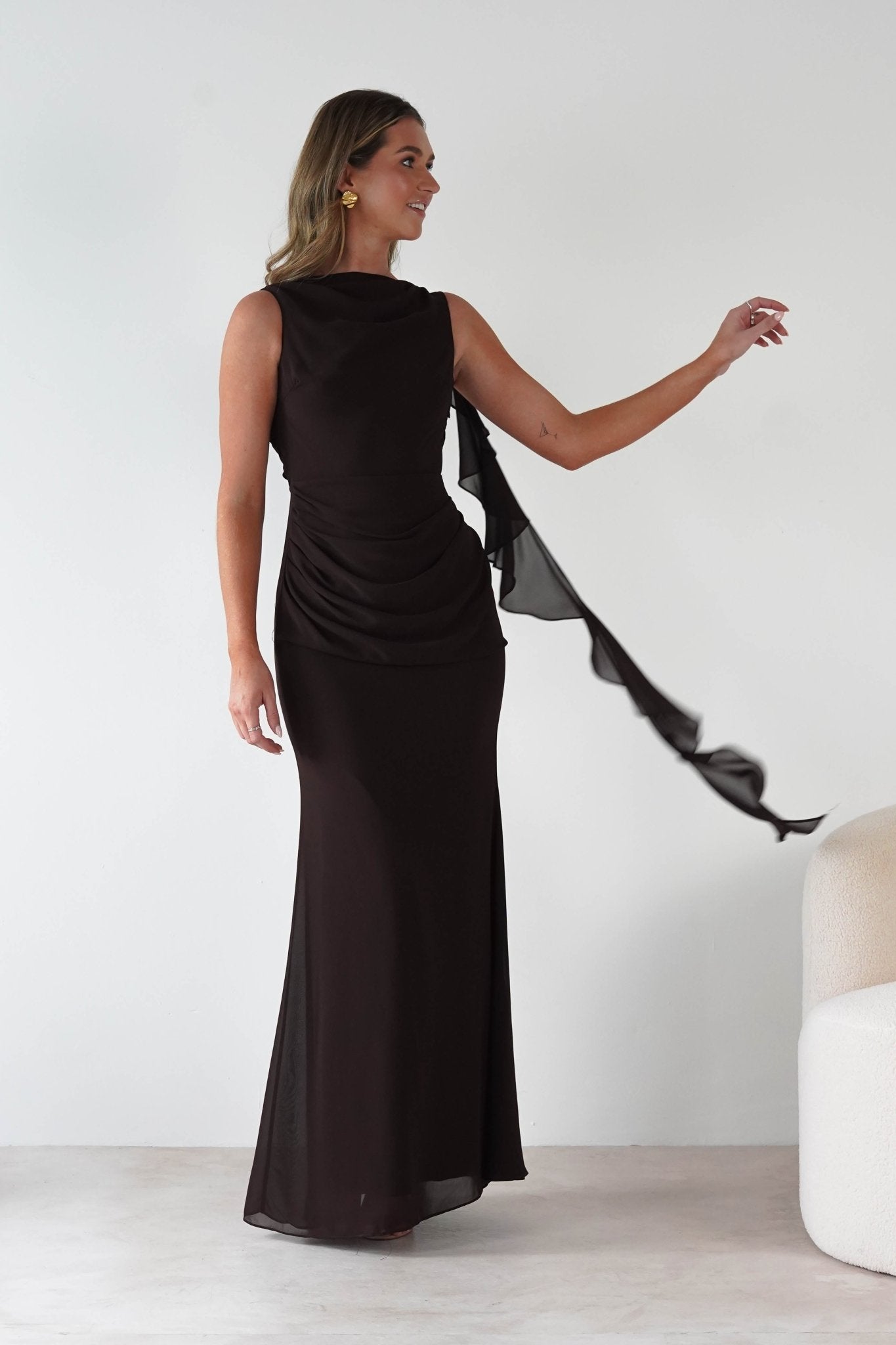 Montana Chiffon Maxi Dress | Brown | Oh Hello Clothing | S (8)