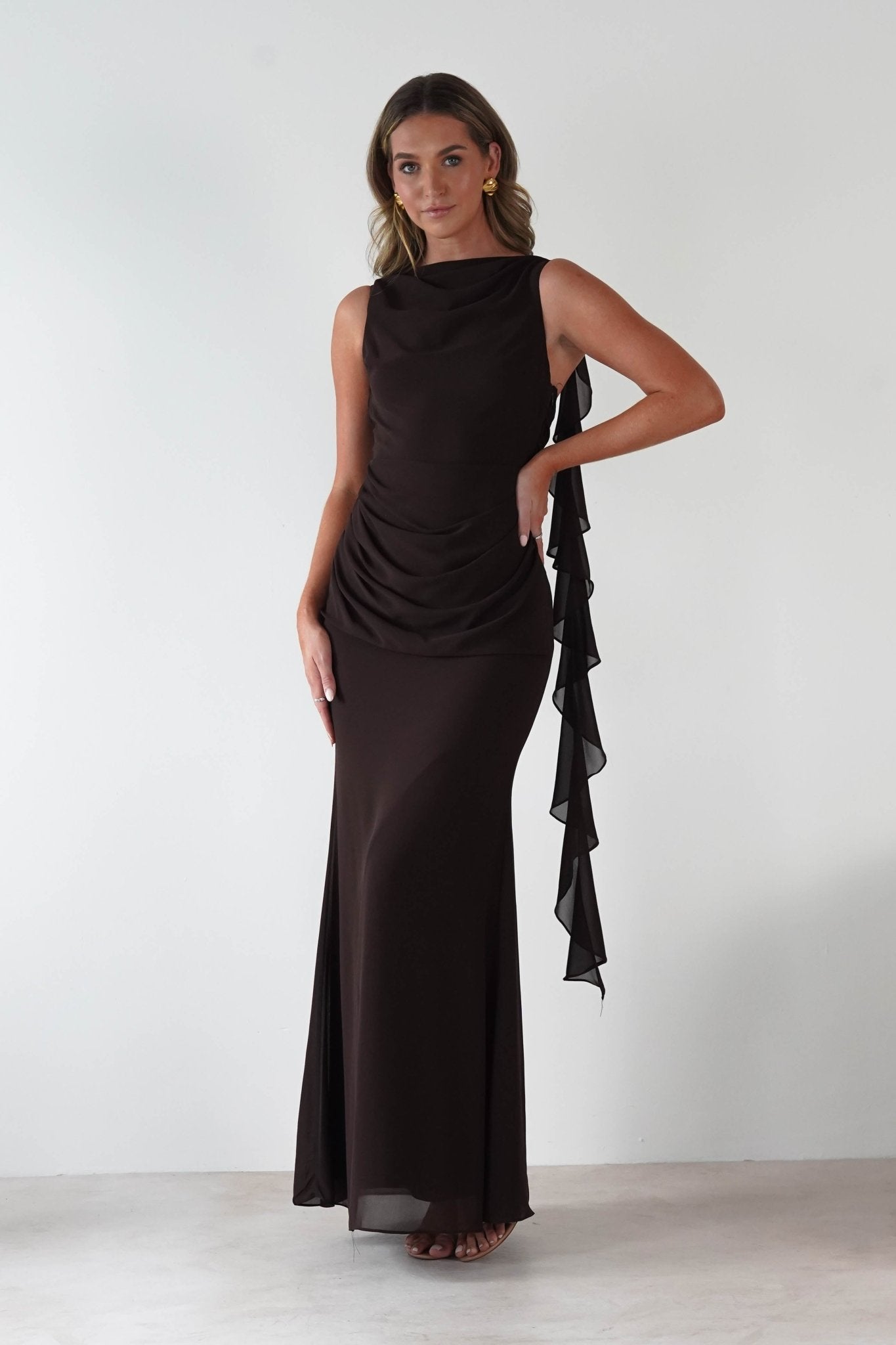 Montana Chiffon Maxi Dress | Brown | Oh Hello Clothing | S (8)